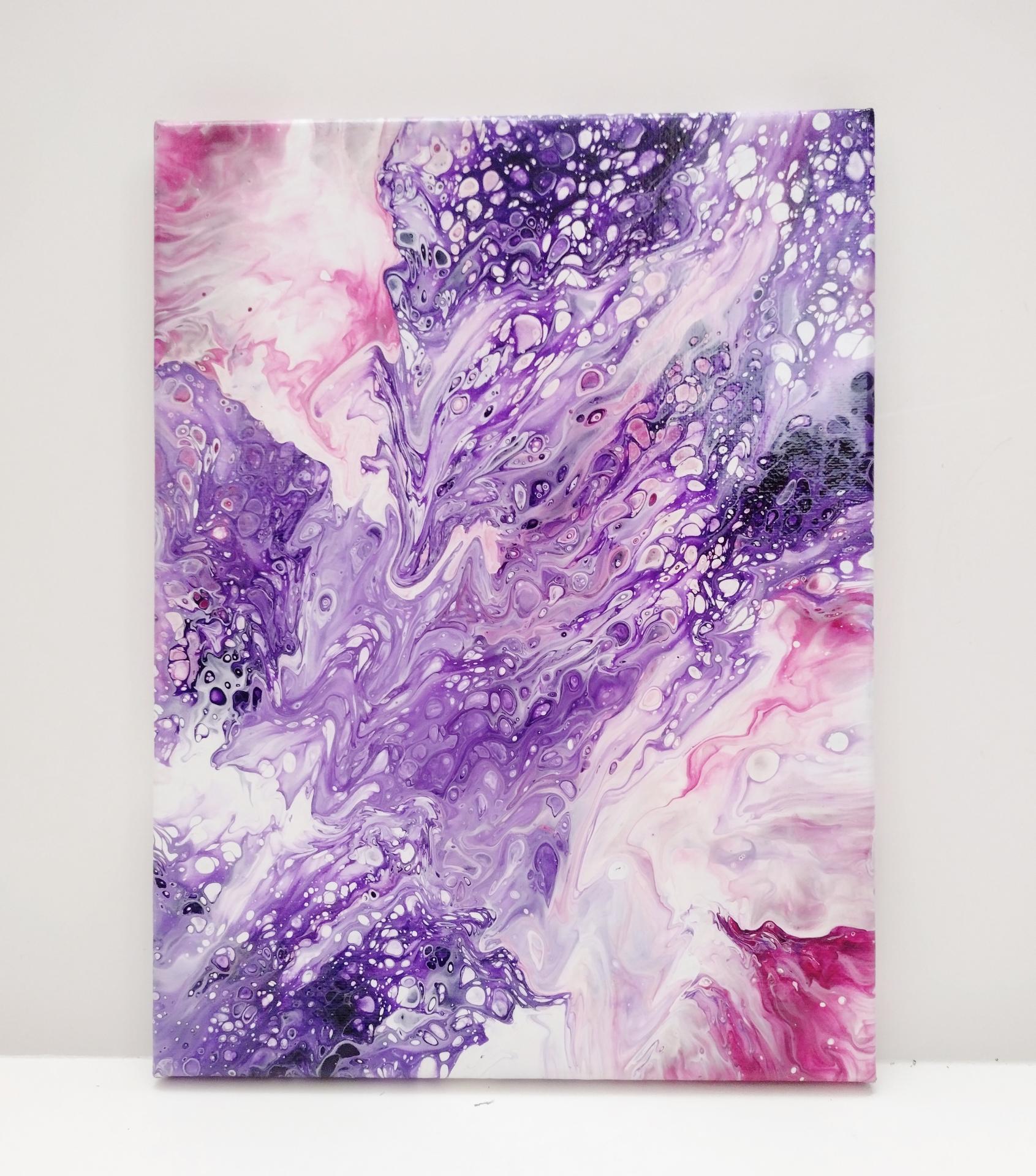 Purple and Pink Abstract Original Acrylic Pour Painting, 9" x 12", Fluid Art Painting