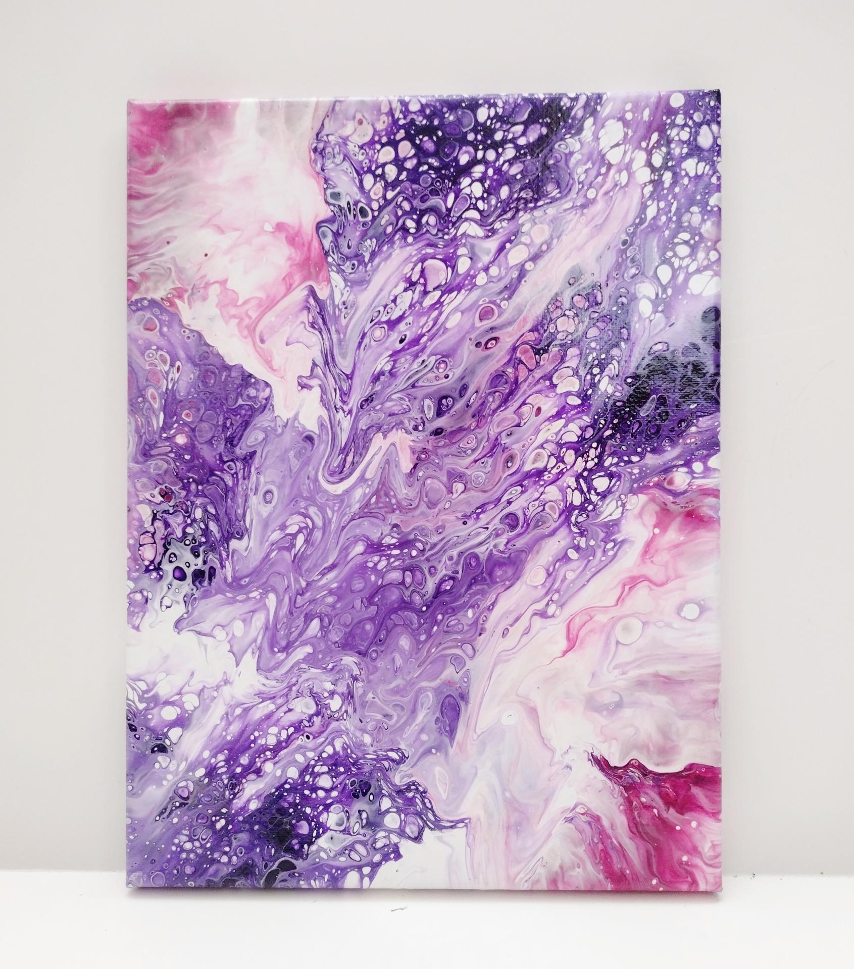 Purple and Pink Abstract Original Acrylic Pour Painting, 9" x 12", Fluid Art Painting