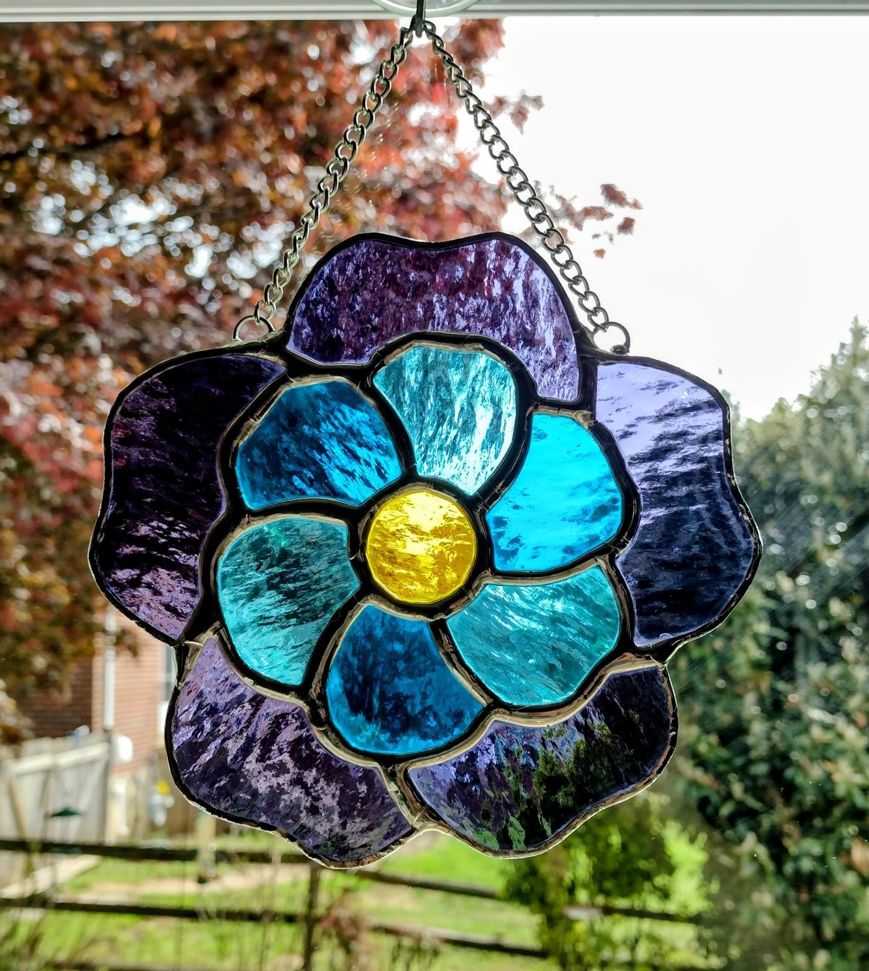 Stained Glass Blue and Purple Flower Suncatcher