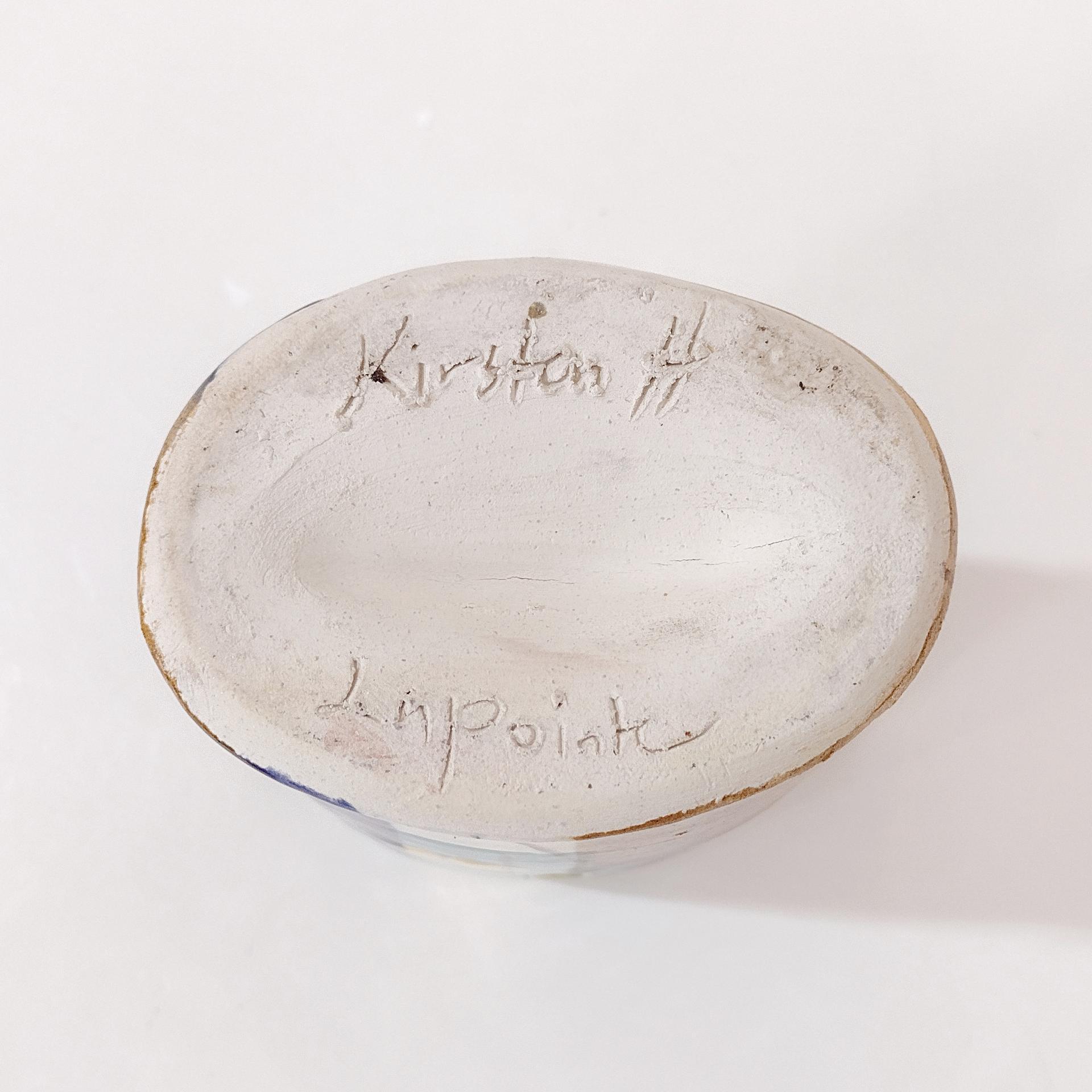 Vintage Hand Crafted Abstract Ceramic Vase or Utensil Holder, Blue Green Yellow Brown Signed Studio Pottery Vessel