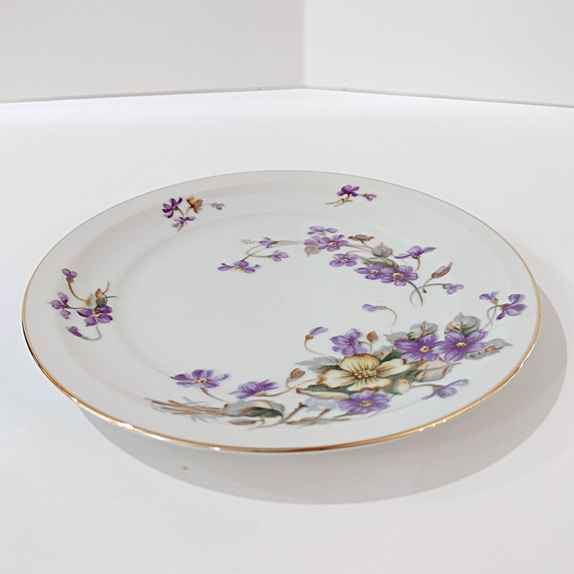 Vintage Meito Adele Orleans Shape Bread Appetizer Plates, Set of 5, Purple and Yellow Violets Floral Design China