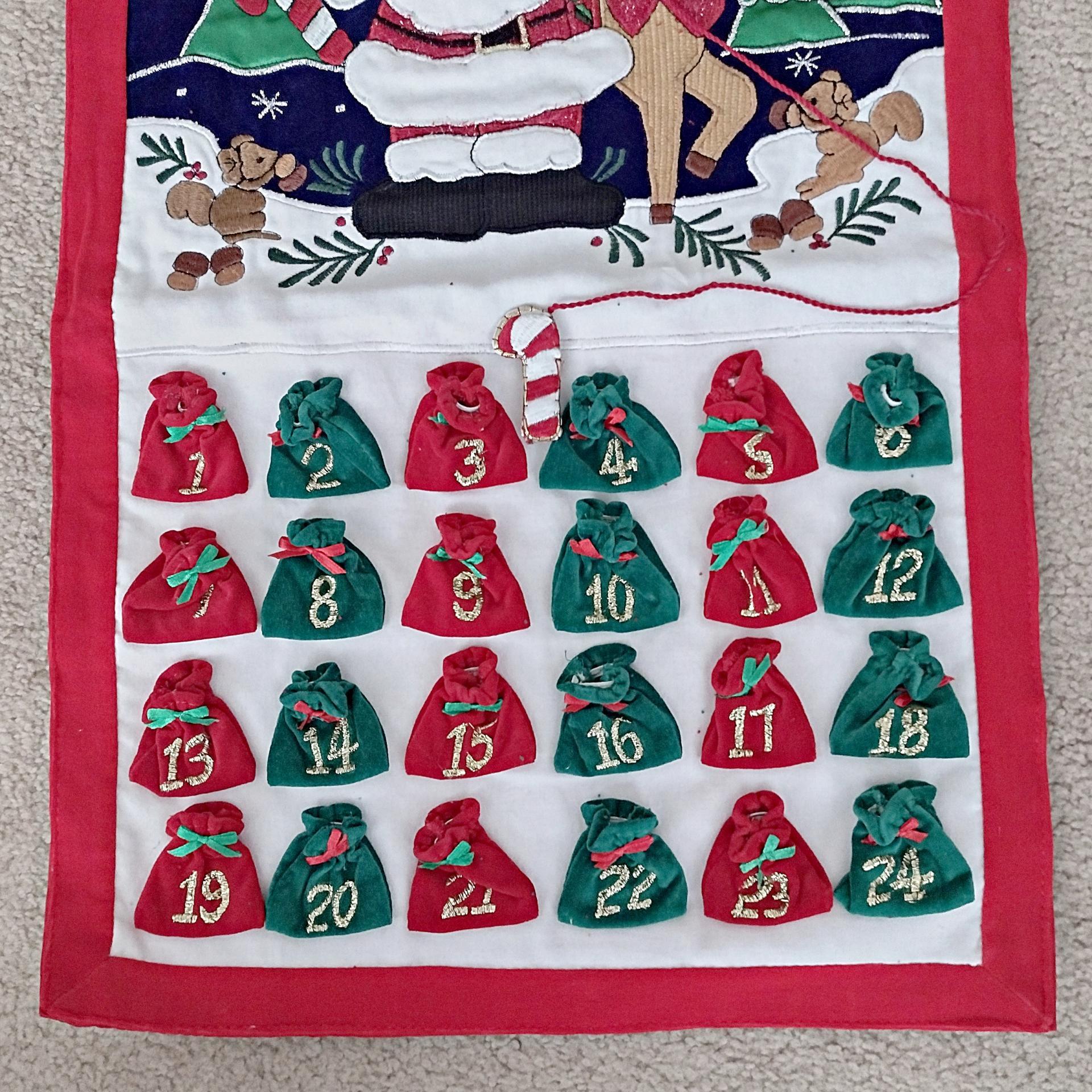 Santa Reindeer Fabric Applique Christmas Advent Calendar Wall Hanging