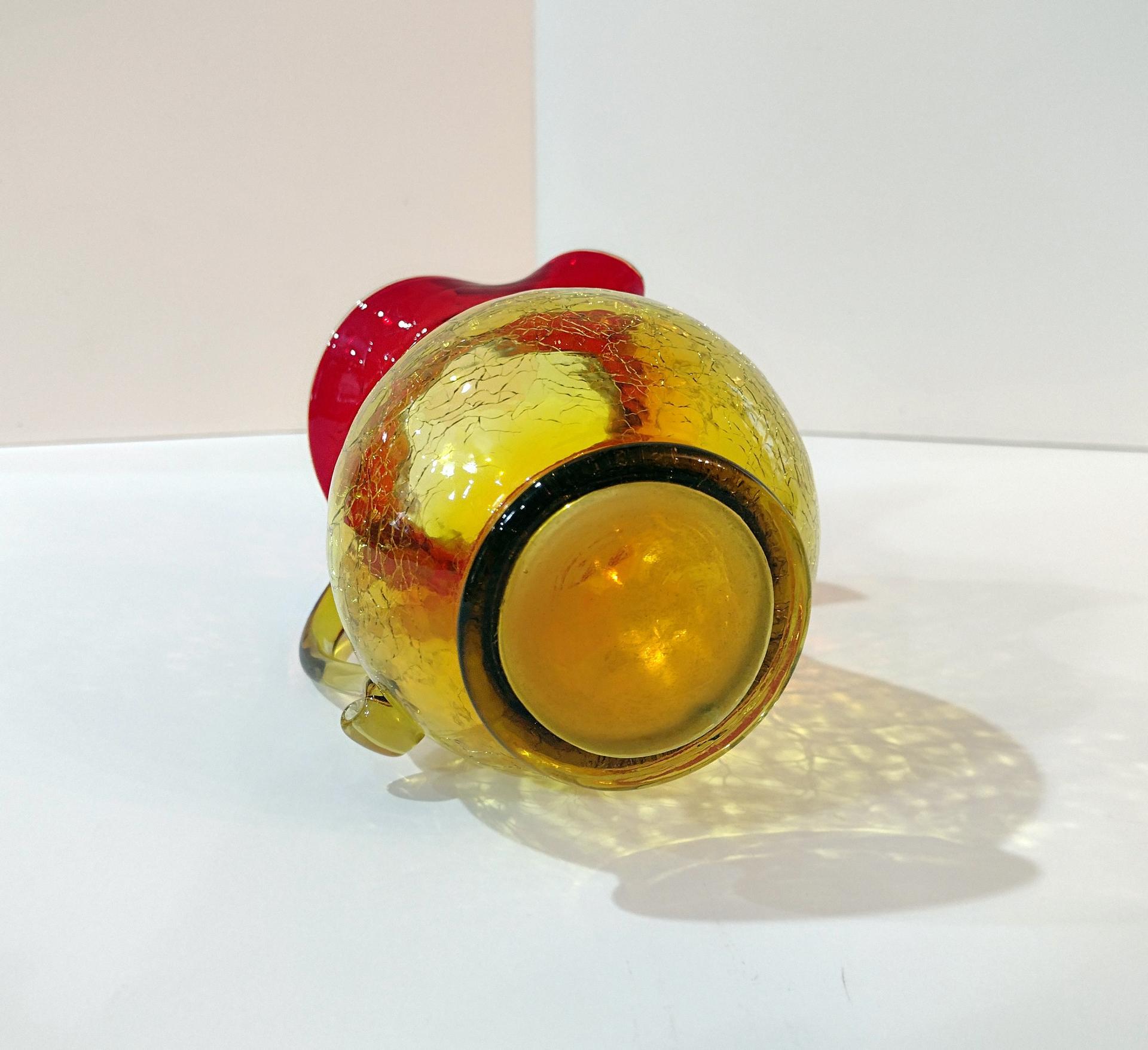 Vintage Amberina Crackle Glass Pitcher, Kanawha Crackle Glass Vase