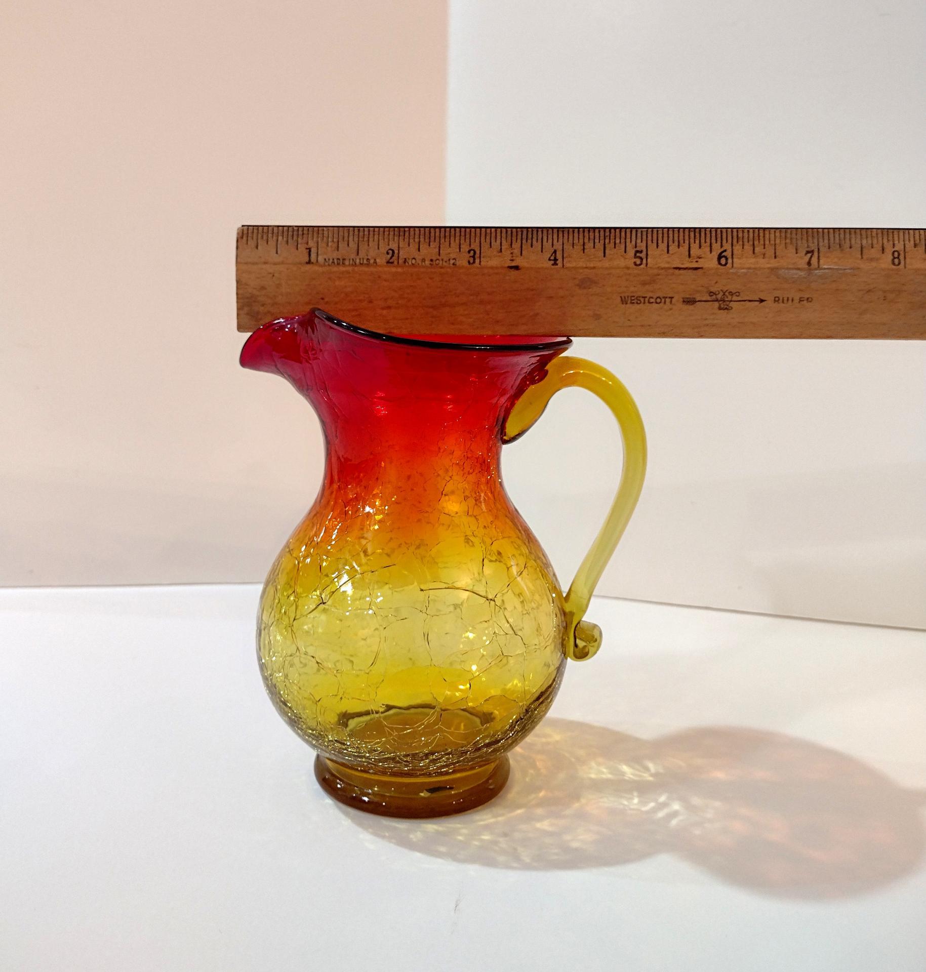 Vintage Amberina Crackle Glass Pitcher, Kanawha Crackle Glass Vase