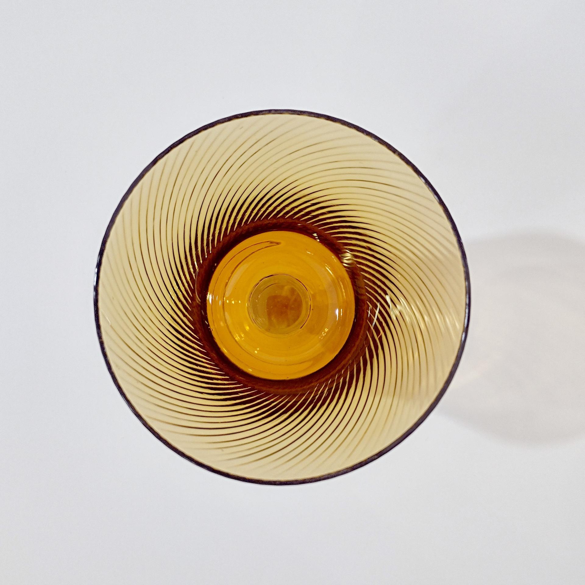 Vintage Amber Swirled Wine Glass, Blown Glass Water Goblet