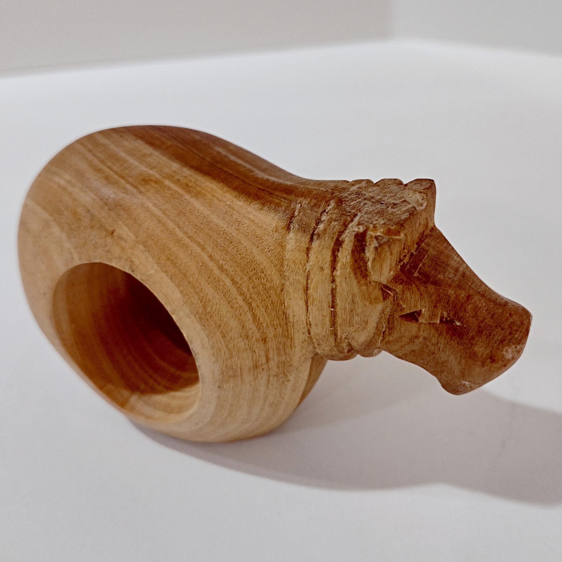 Vintage Carved Wooden Safari Animal Napkin Rings, Set of Four, Elephant Hippo Lion Tiger