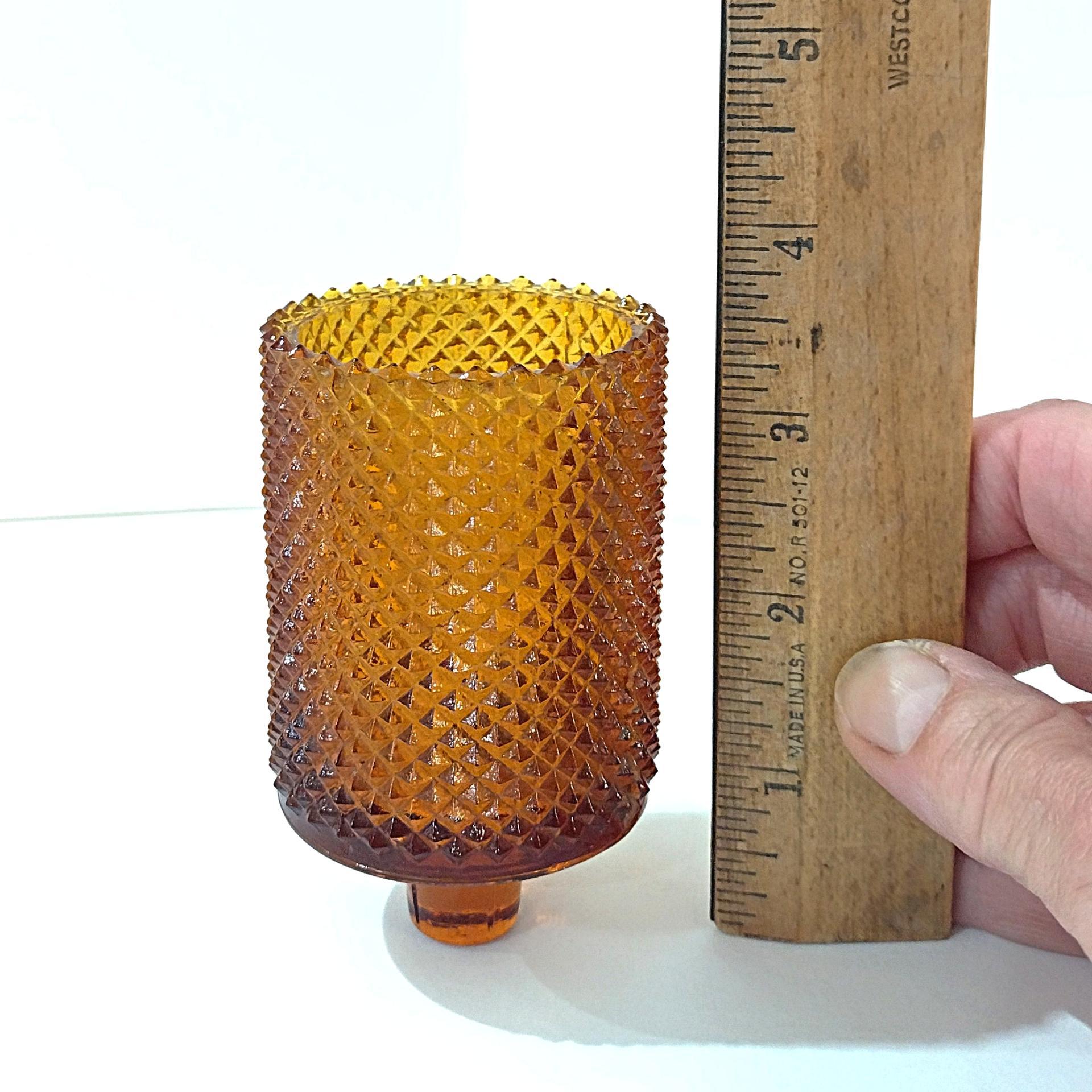 Vintage Amber Diamond Cut Pegged Votive Candle Holder, Sconce Votive Candle Cup