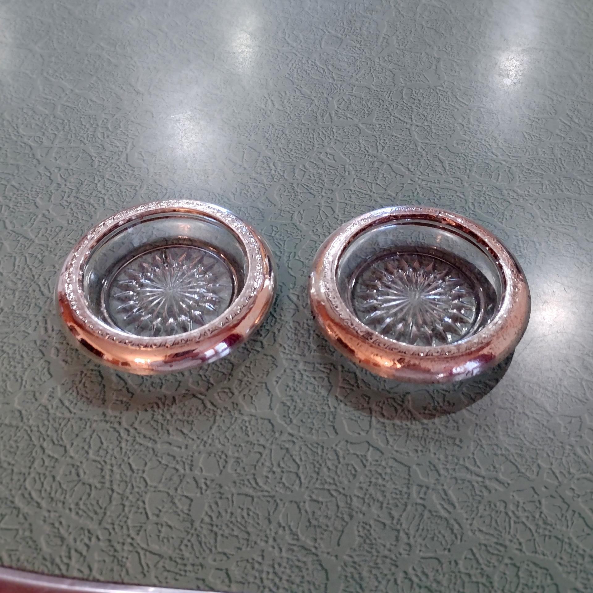 Vintage Silver Plated Glass Ashtrays, Set of Two