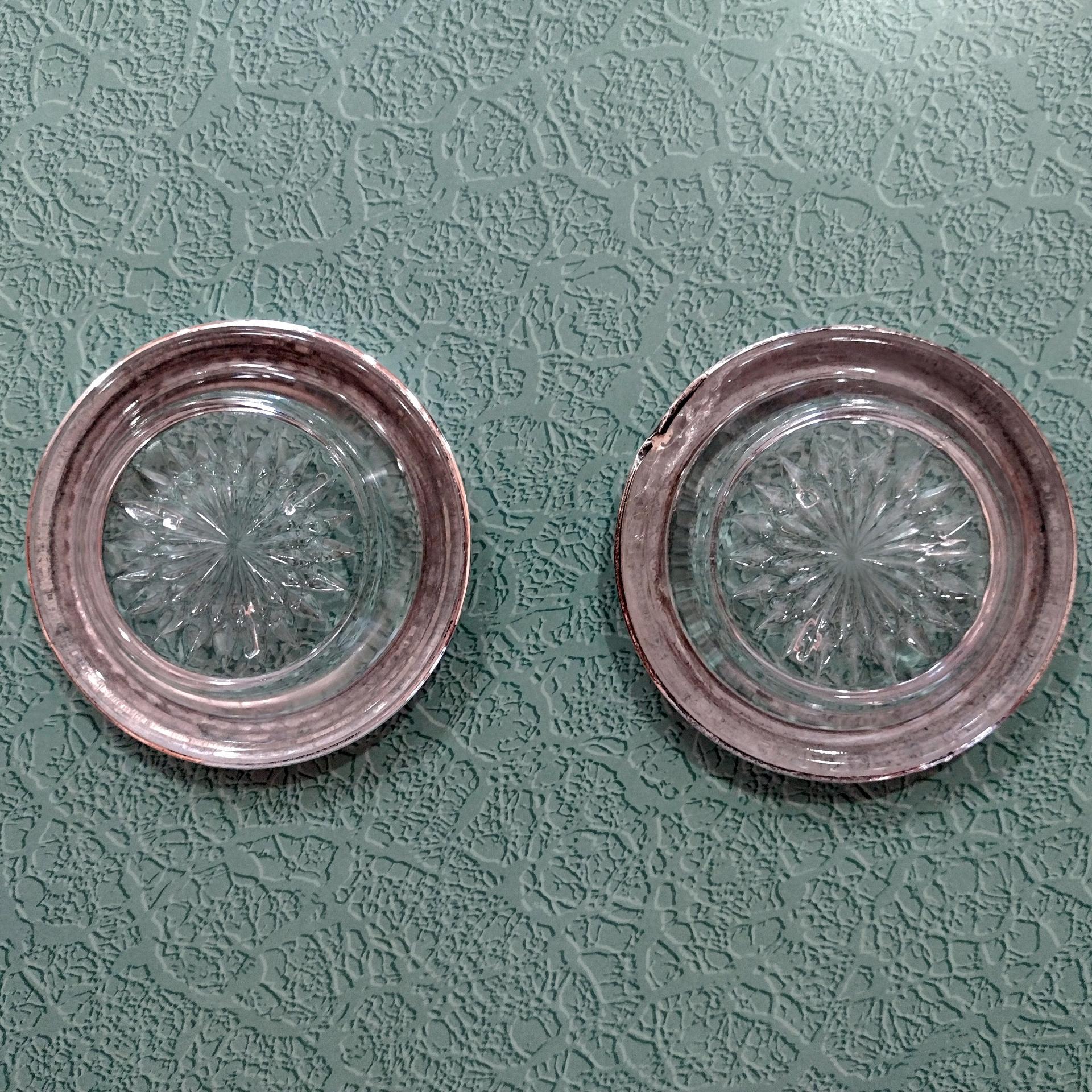 Vintage Silver Plated Glass Ashtrays, Set of Two