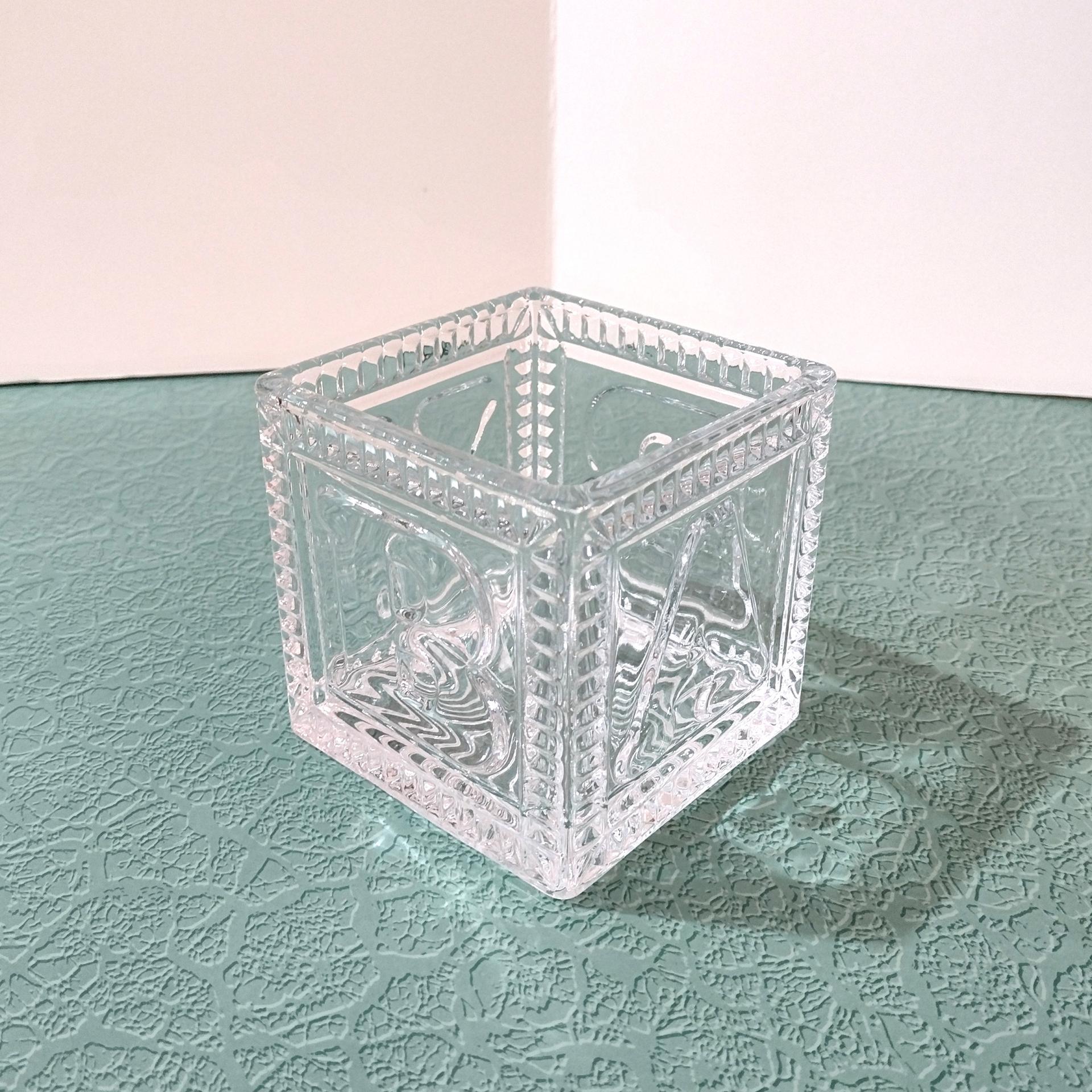 Vintage Glass Baby Cube Box, Storage Holder, Planter Pot
