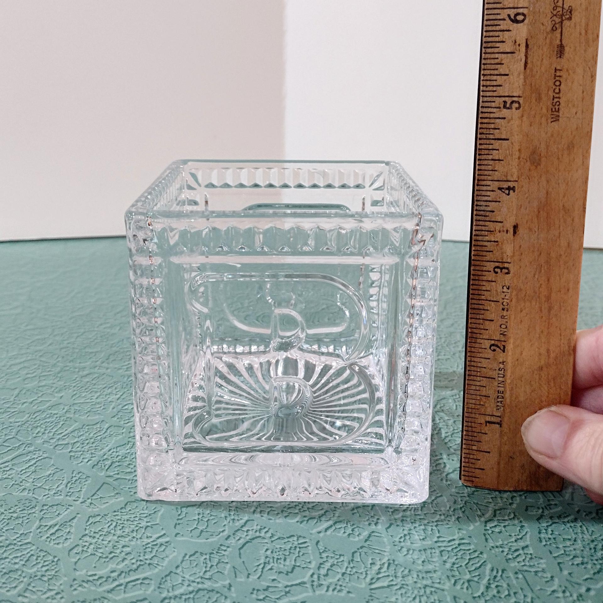 Vintage Glass Baby Cube Box, Storage Holder, Planter Pot