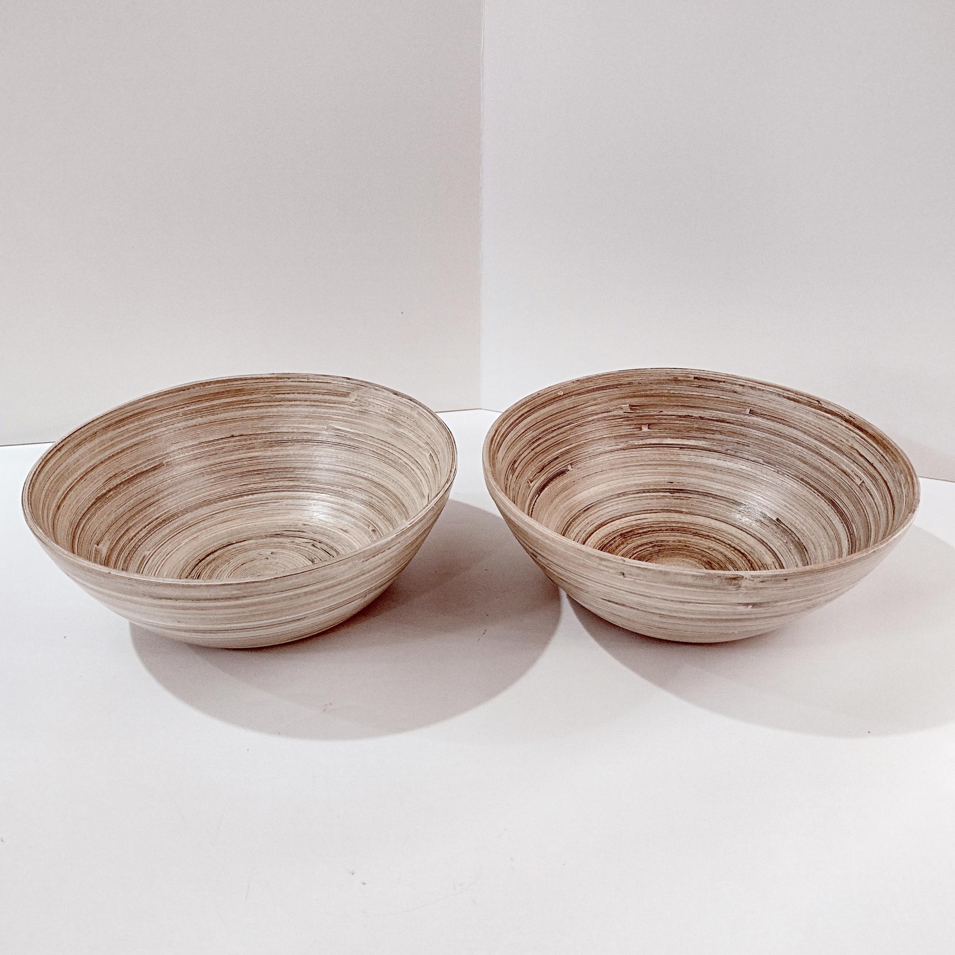 Vintage Bamboo Salad Soup Serving Bowls, Set of Two