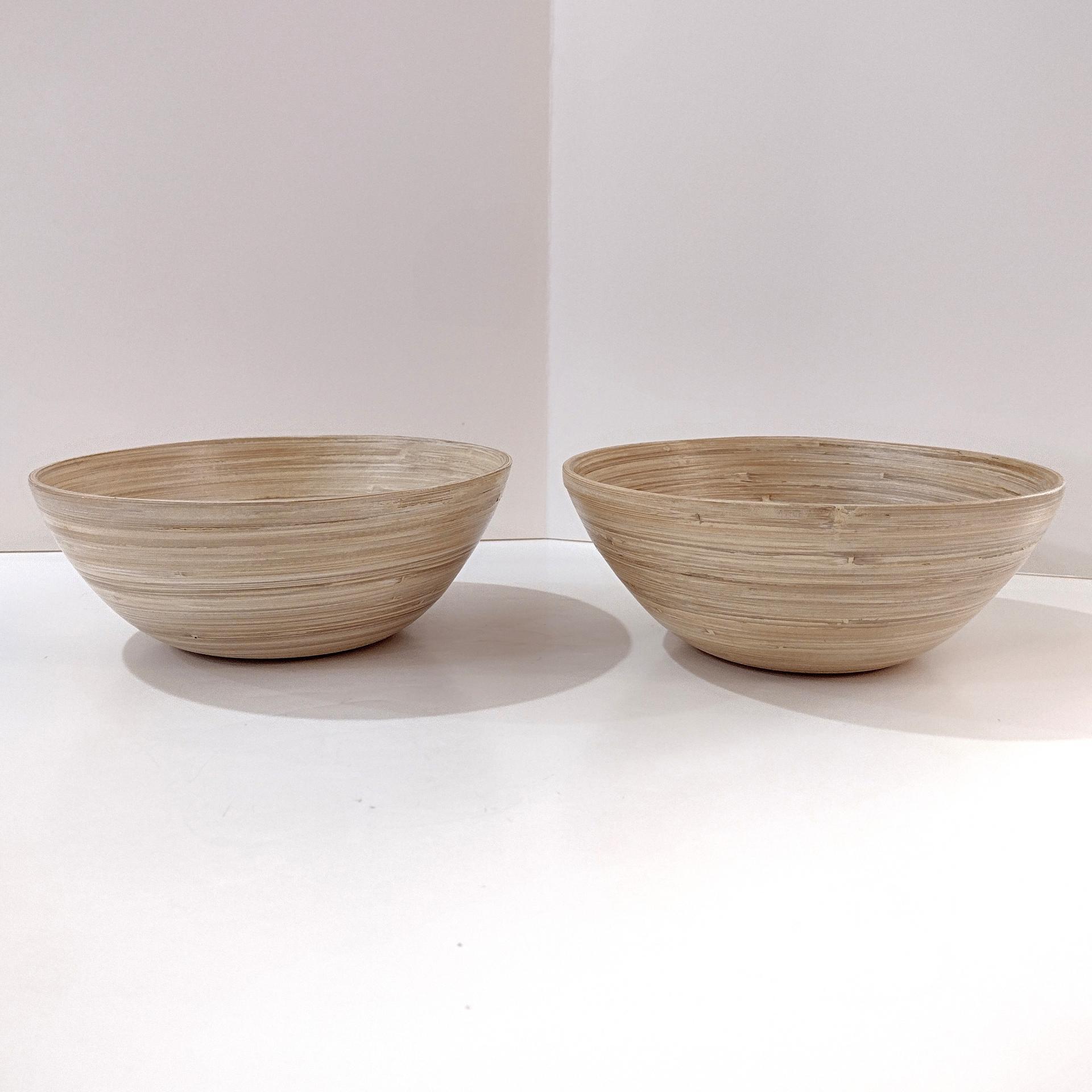 Vintage Bamboo Salad Soup Serving Bowls, Set of Two