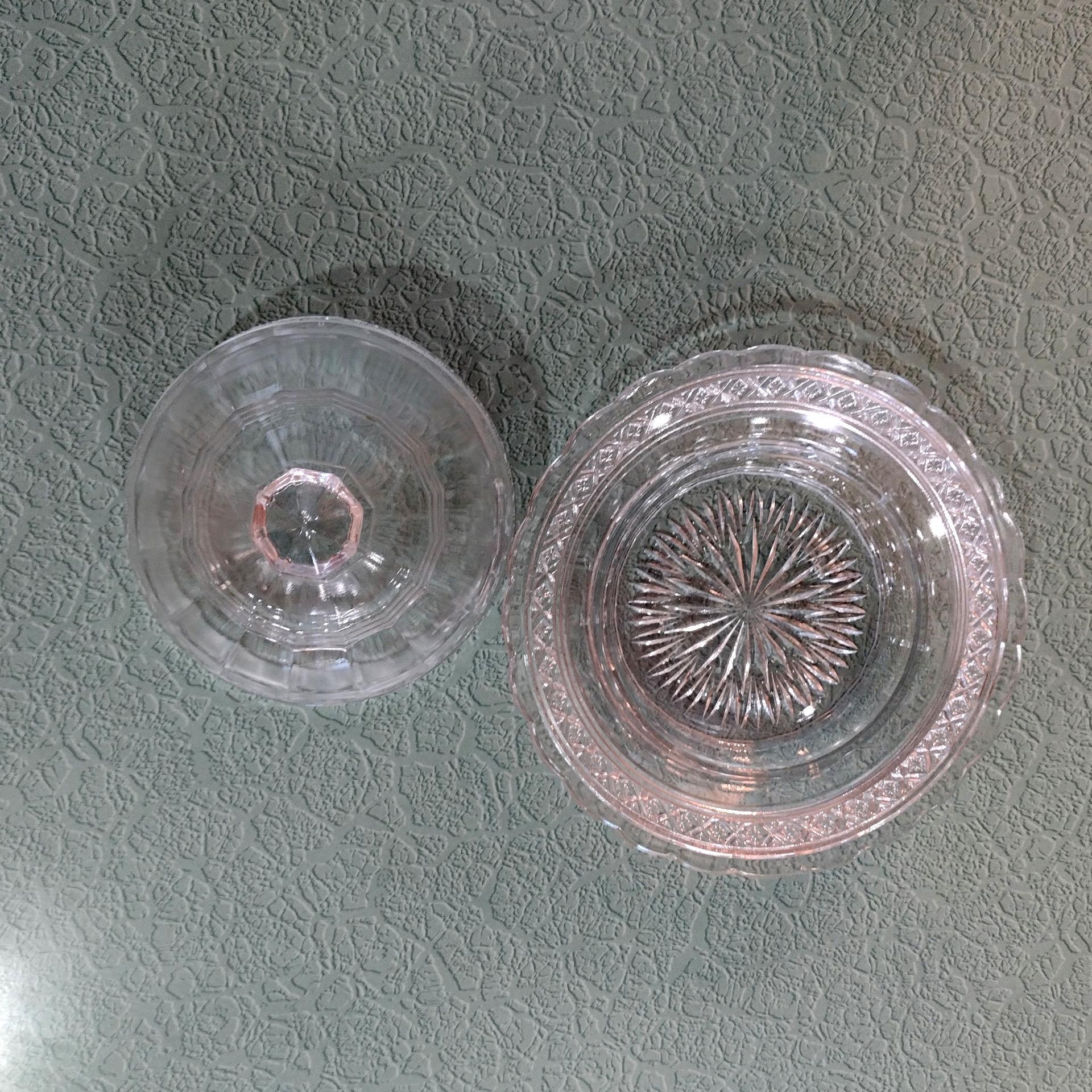 Antique Indiana Glass Round Covered Butter Dish, Star Band Pattern, EAPG Glassware