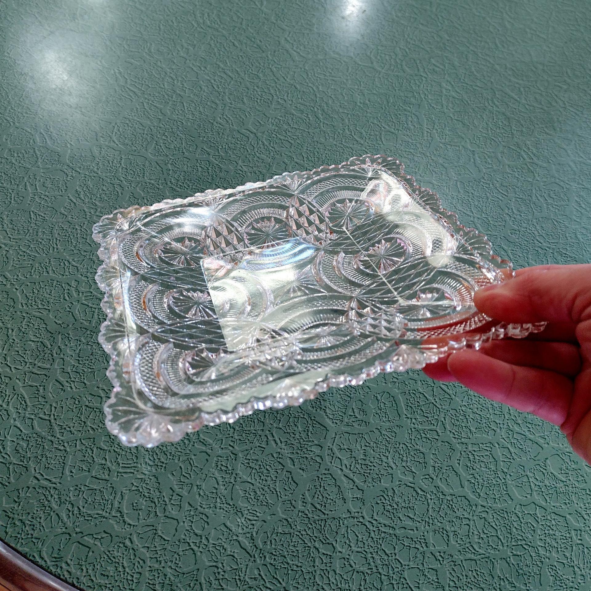 Antique Bryce Higbee Medallion Sunburst Clear Glass Salad Plate, EAPG Glass, UV Reactive Vaseline Glass Dish, Vintage Pressed Glass Plate