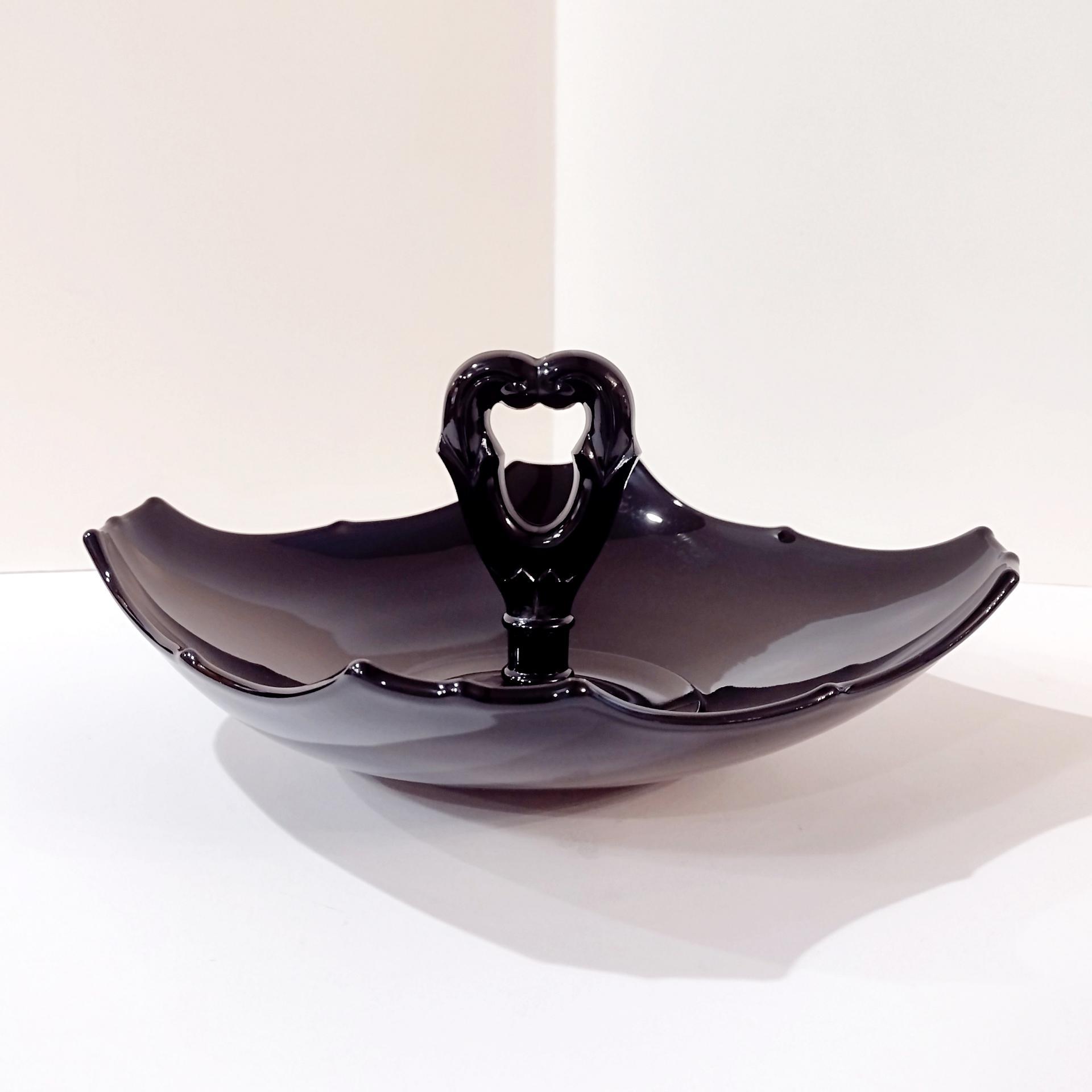Vintage L.E. Smith Mt. Pleasant Black Amethyst Glass Handled Serving Tray, Black Amethyst Depression Glass