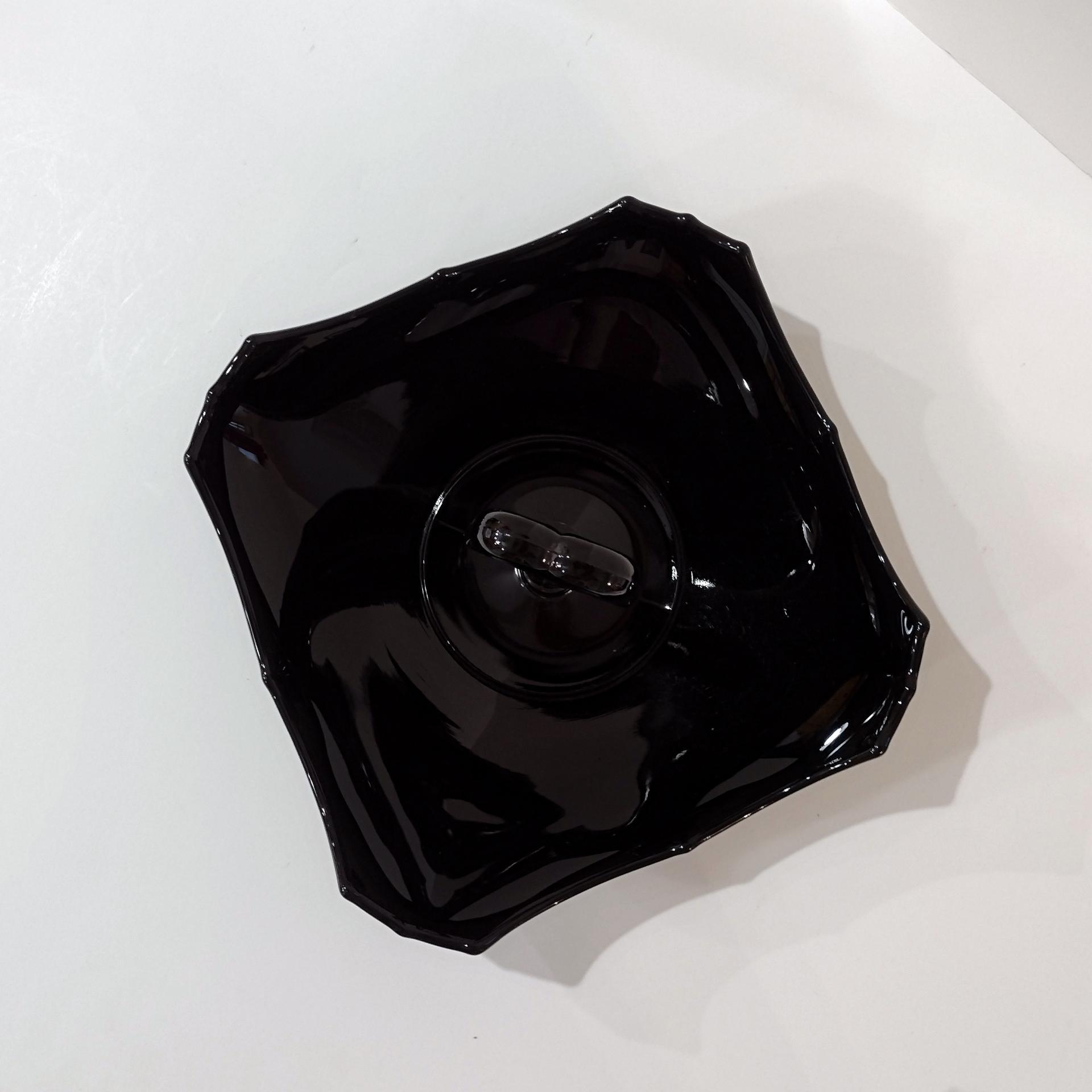 Vintage L.E. Smith Mt. Pleasant Black Amethyst Glass Handled Serving Tray, Black Amethyst Depression Glass