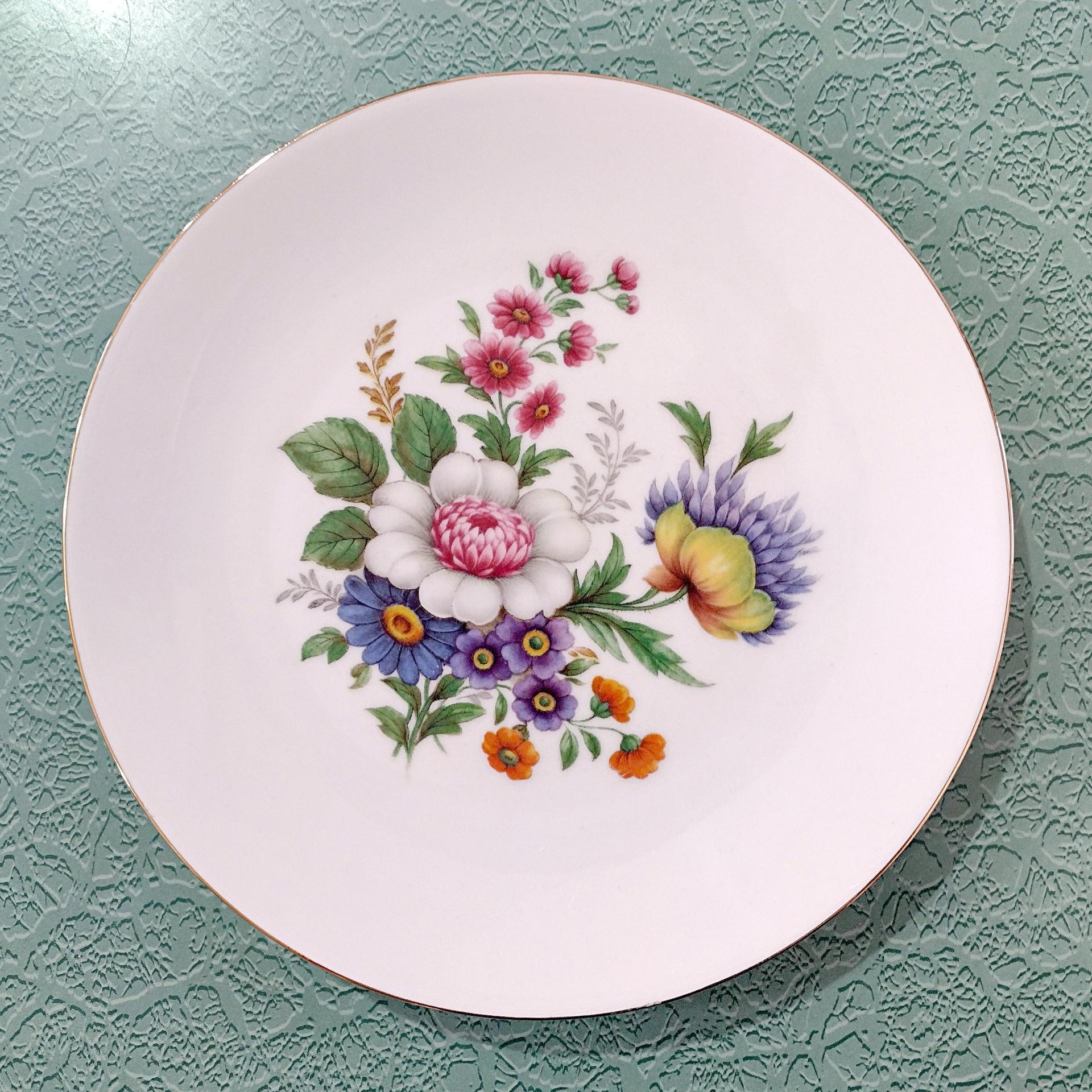 Vintage Bareuther Waldsassen Bavaria Germany Floral Dessert Salad Appetizer Plates, Set of 4, Bavarian Porcelain Flower Plates