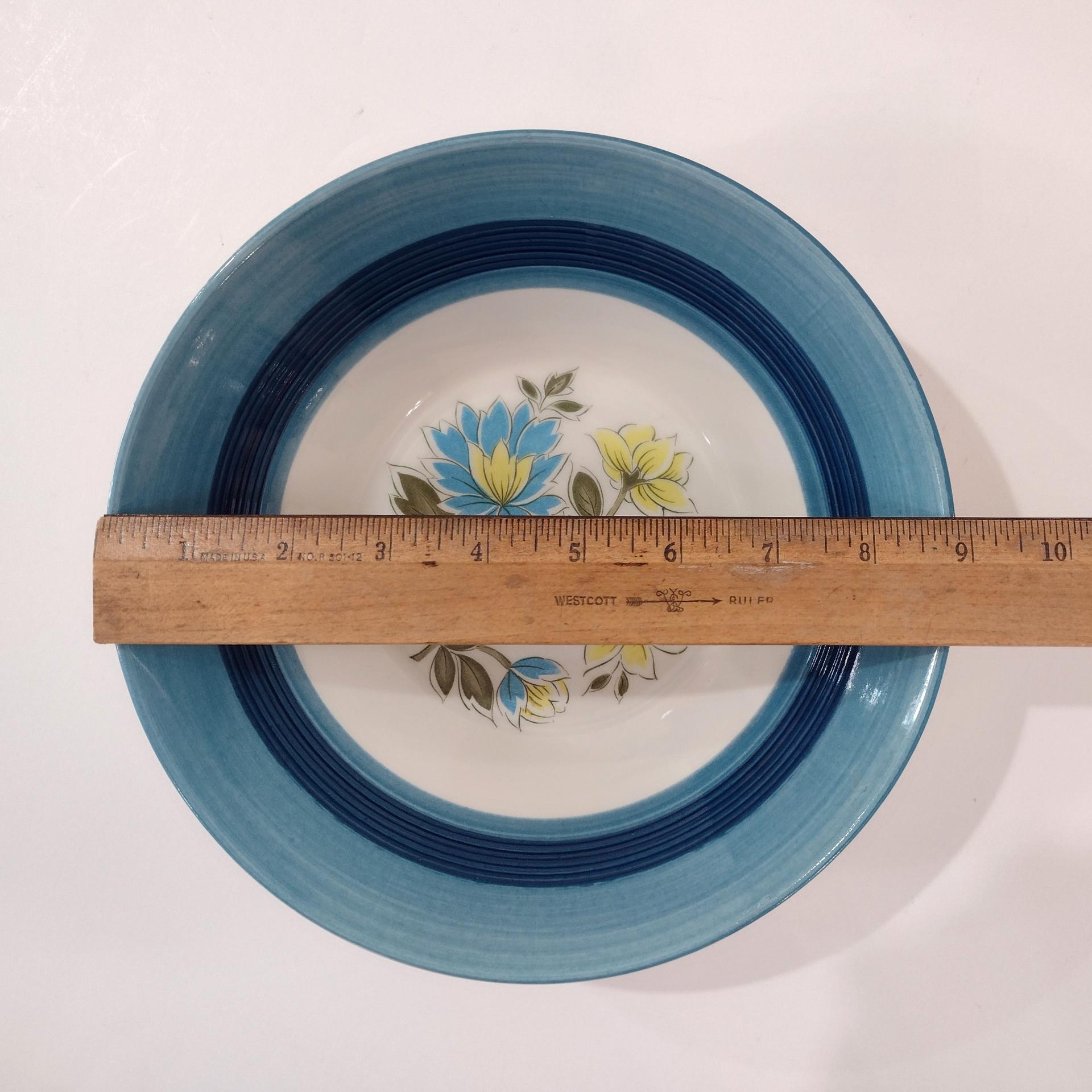 Vintage Blue and Yellow Floral Serving Bowl, Nasco Arcadia Bowl