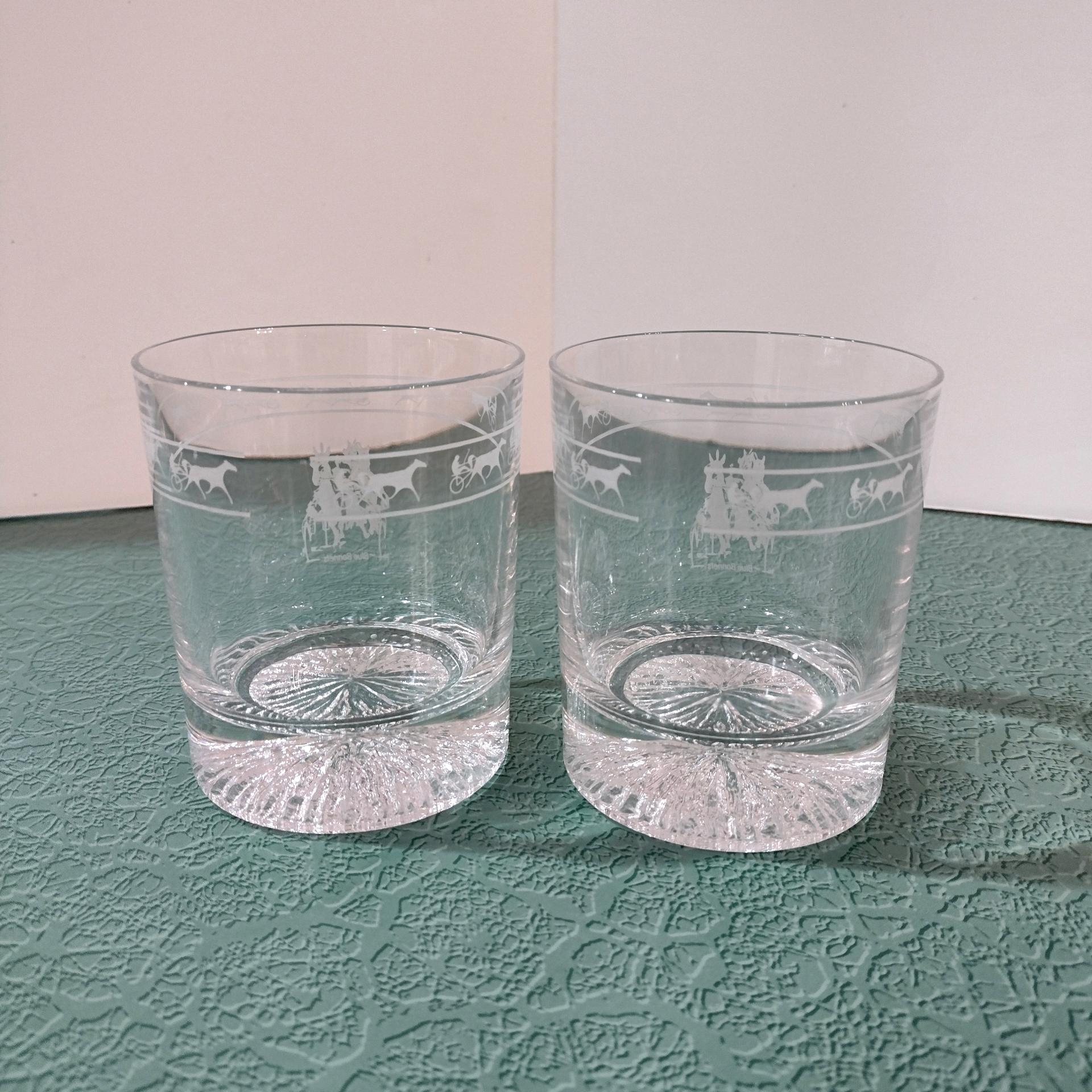 Set of Two Vintage Blue Bonnets Raceway Rocks Whiskey Glasses, Harness Racing / Horse Racing Collectible Memorabilia 