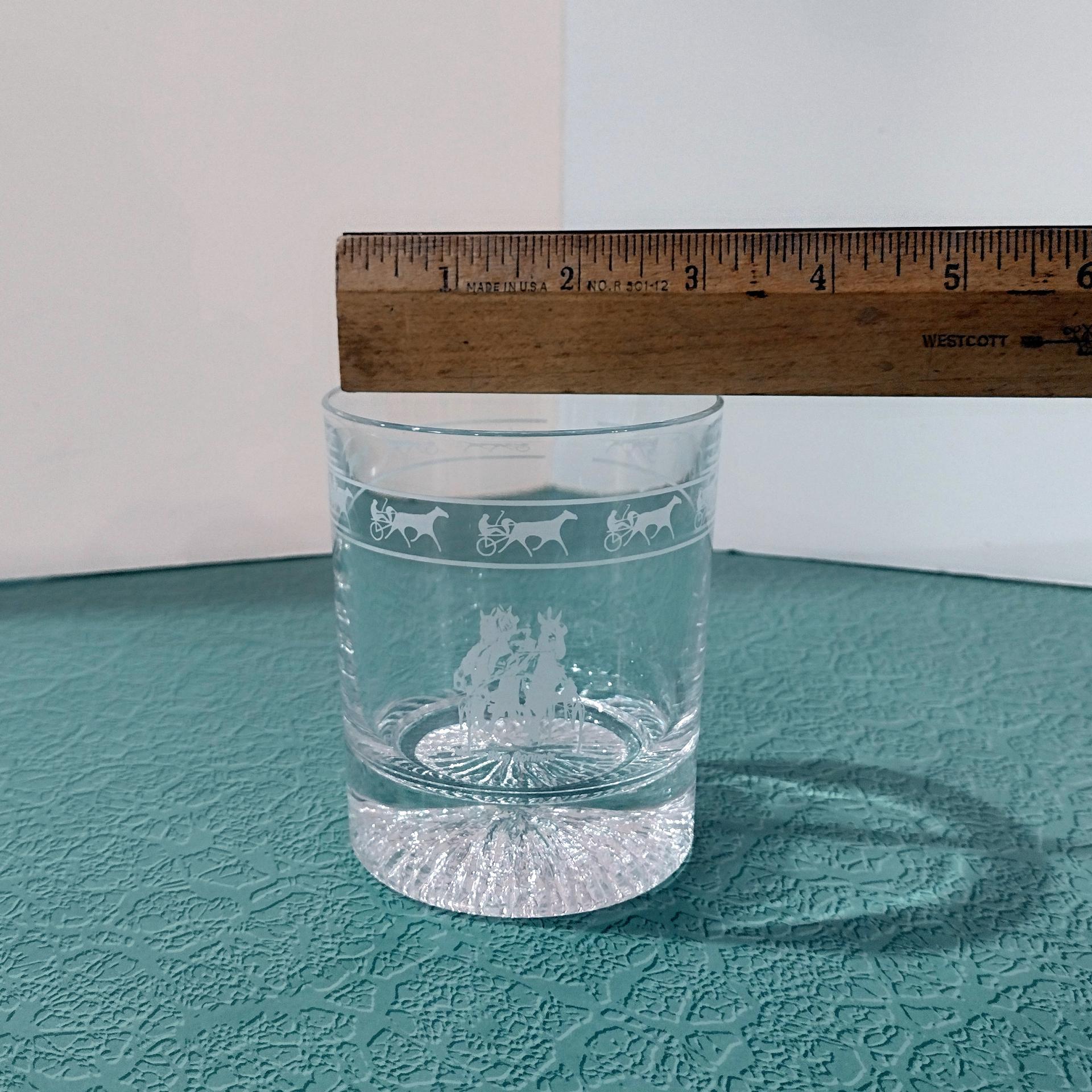 Set of Two Vintage Blue Bonnets Raceway Rocks Whiskey Glasses, Harness Racing / Horse Racing Collectible Memorabilia 