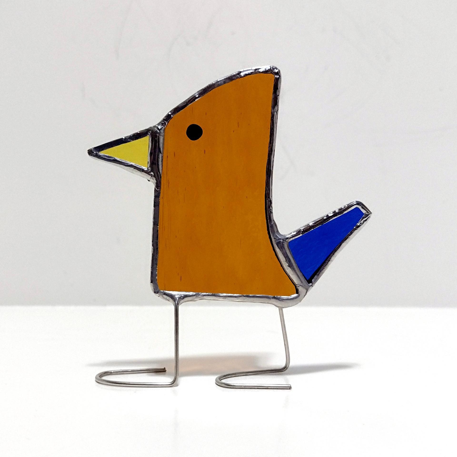 Stained Glass Standing Bird, Funky Glass Bird, Amber Bird Suncatcher