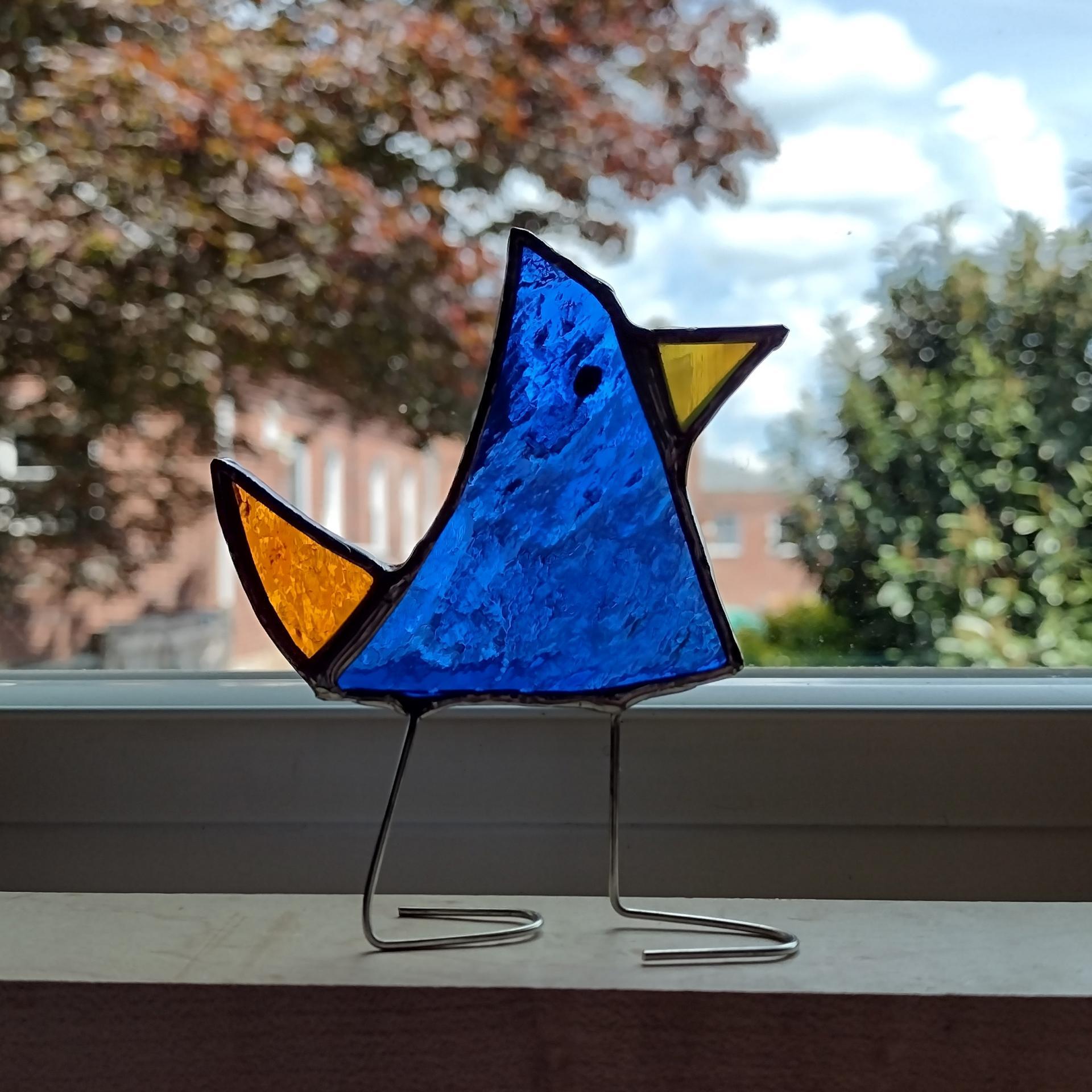 Stained Glass Standing Bird, Funky Glass Bird, Blue Bird Suncatcher