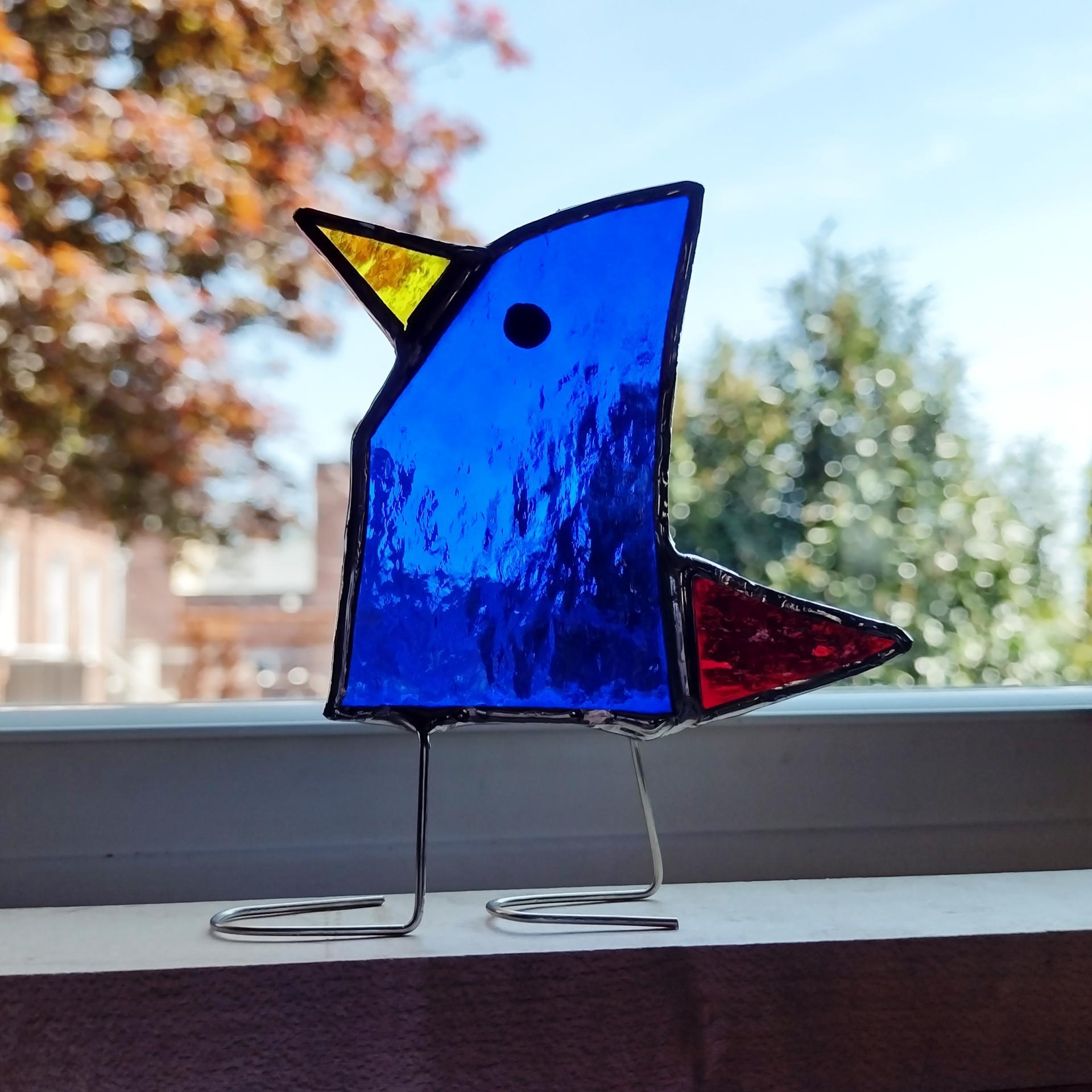 Stained Glass Standing Bird, Funky Glass Bird, Blue Bird Suncatcher