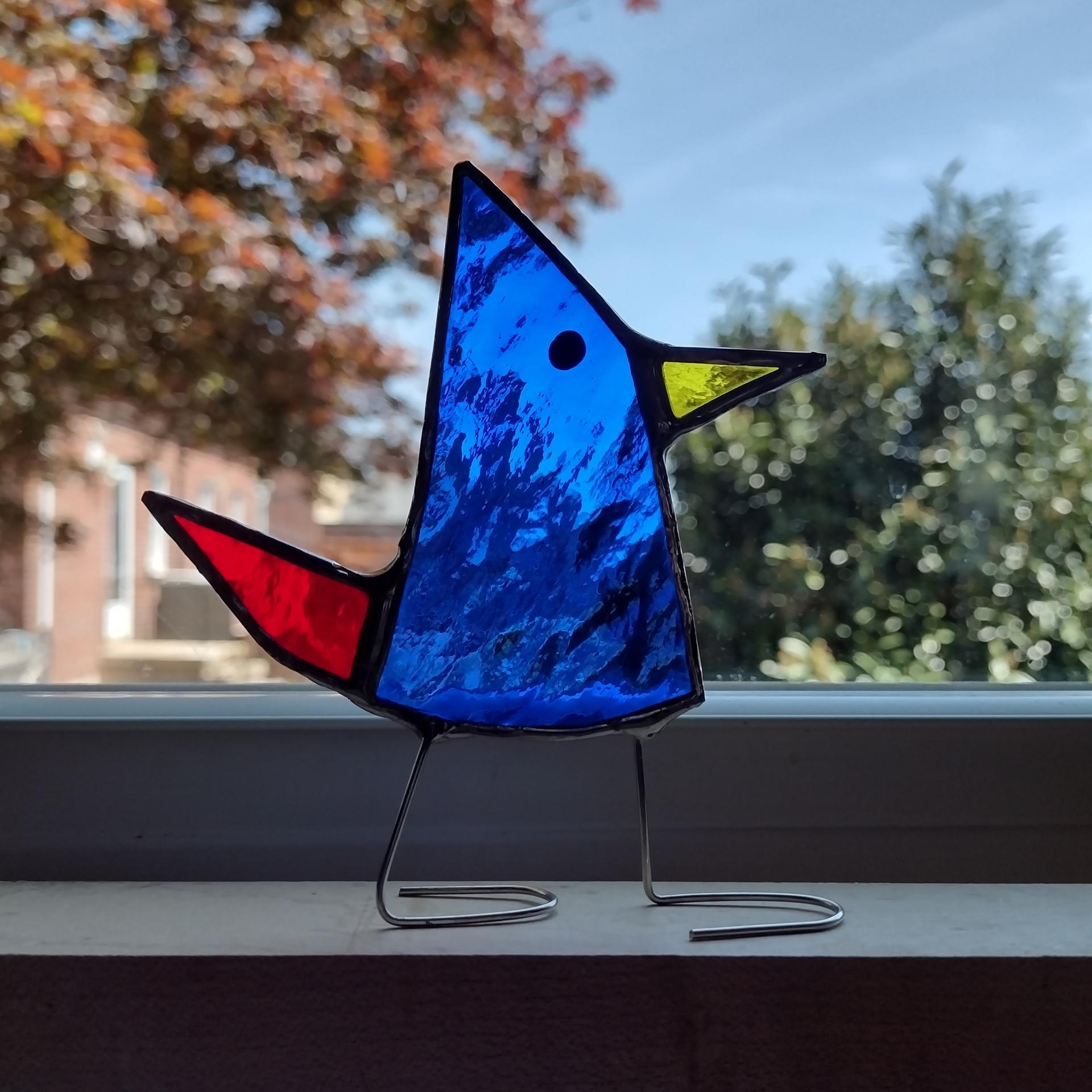 Stained Glass Standing Bird, Funky Glass Bird, Blue Bird Suncatcher