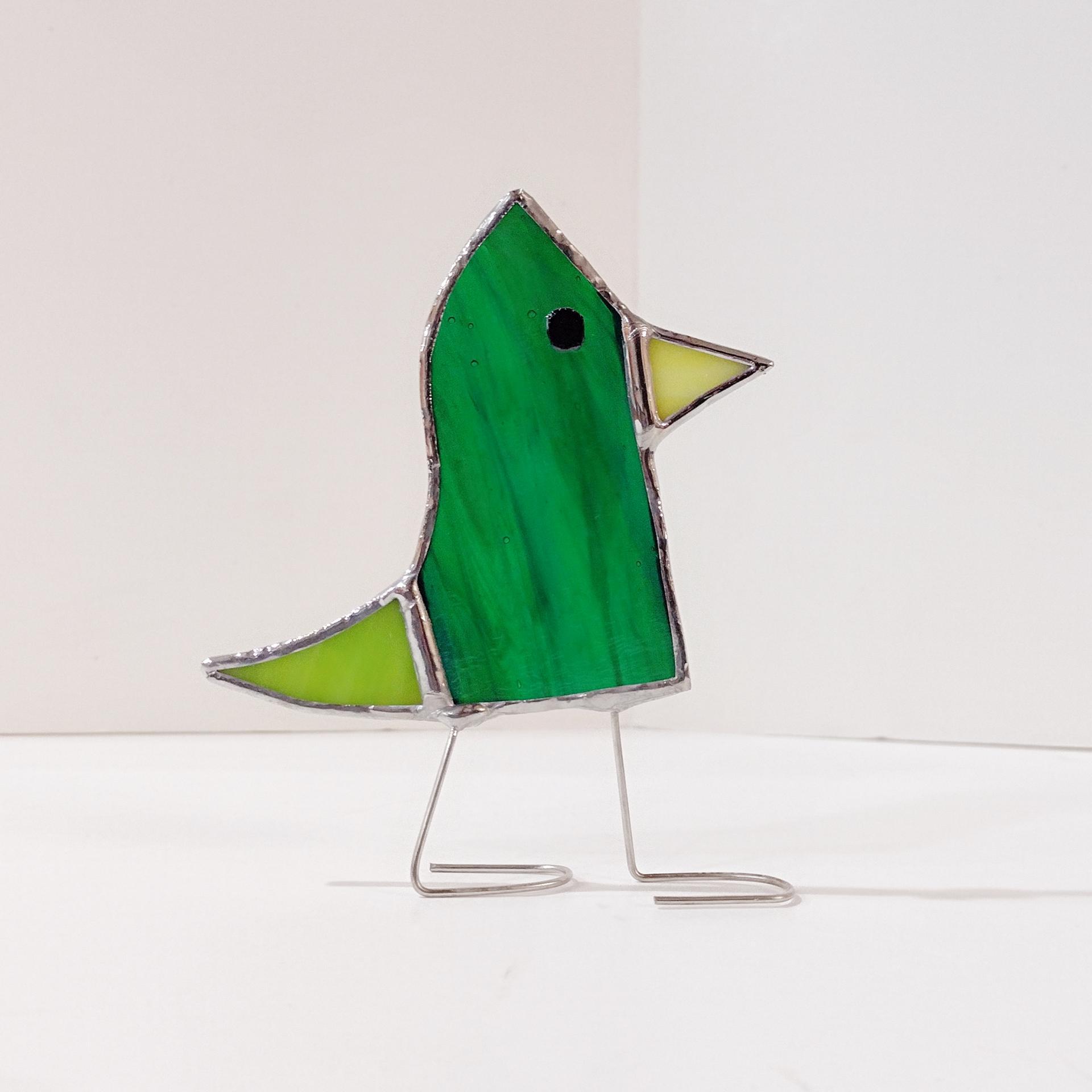 Stained Glass Standing Bird, Funky Glass Bird, Green Bird Suncatcher