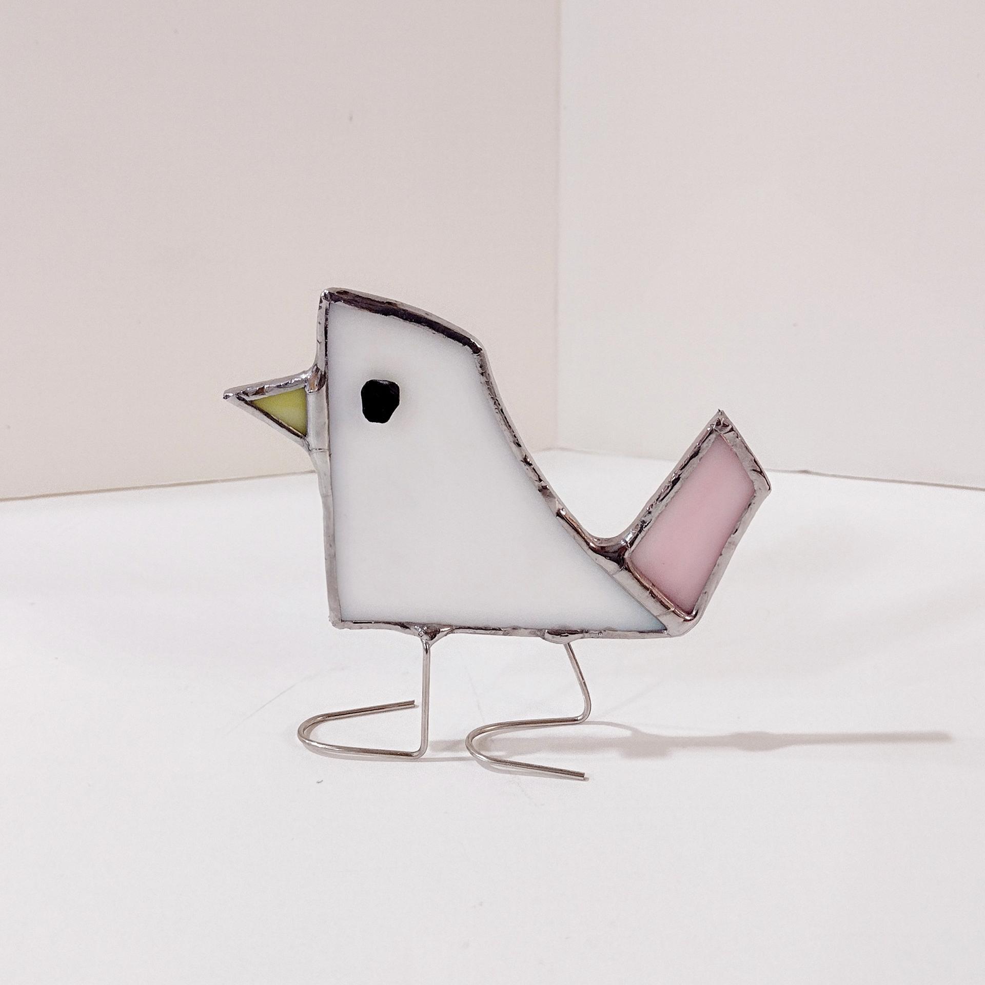 Stained Glass Standing Bird, Funky Glass Bird, White Iridescent Bird Suncatcher