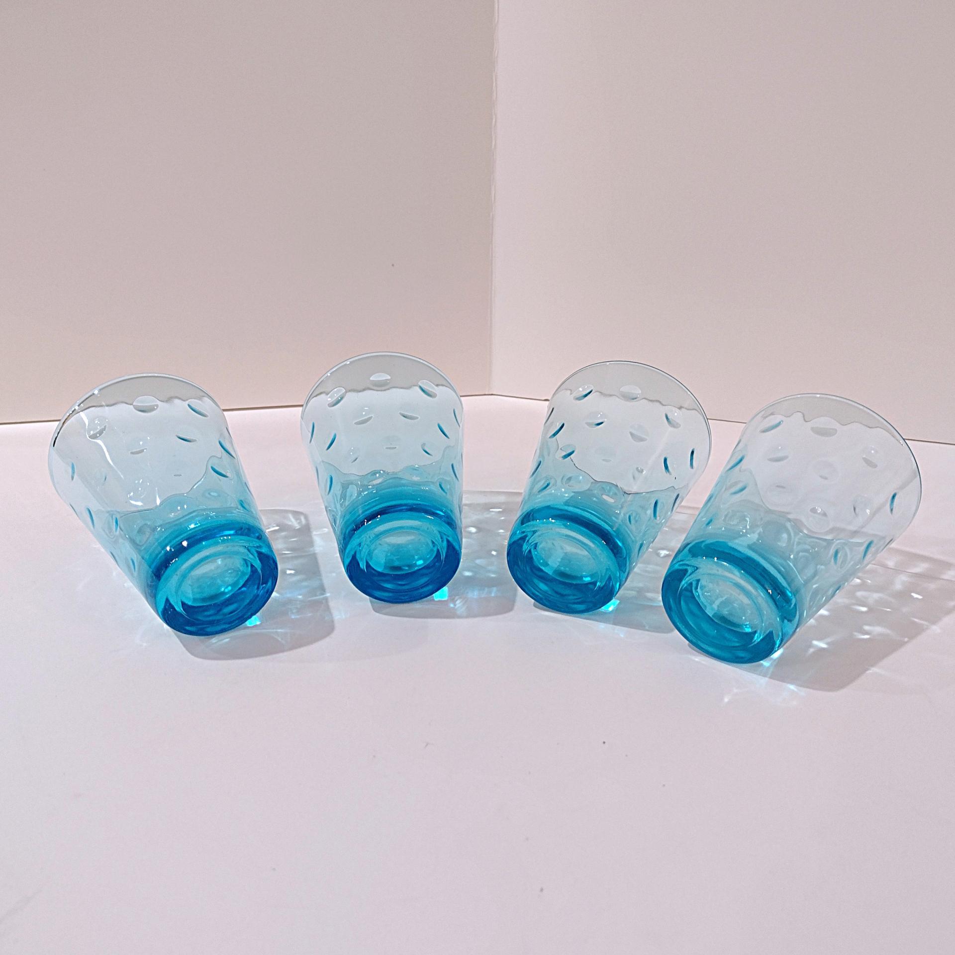 Vintage Hazel Atlas Blue Capri Dots Flat Juice Glasses, Set of 4