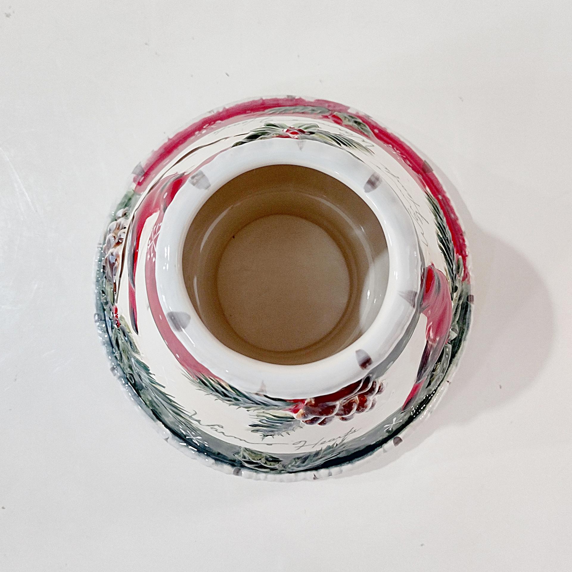 Vintage Yankee Candle Cardinal Warm Hearts Ceramic Candle Shade Jar Topper, Christmas Holiday Decor