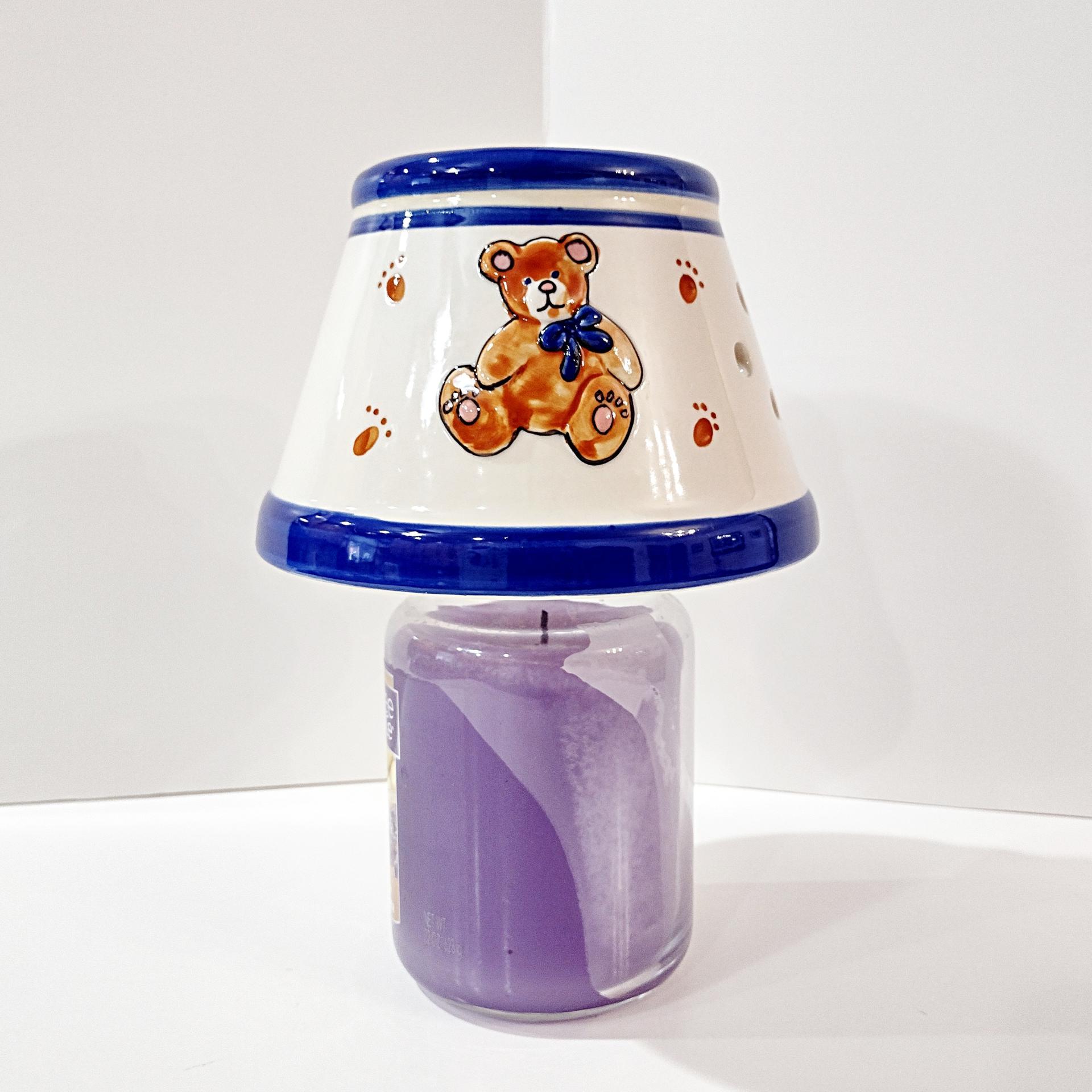 Vintage Jar Candle Ceramic Shade Jar Topper with Teddy Bear Design, Childs Room Nursery Decor