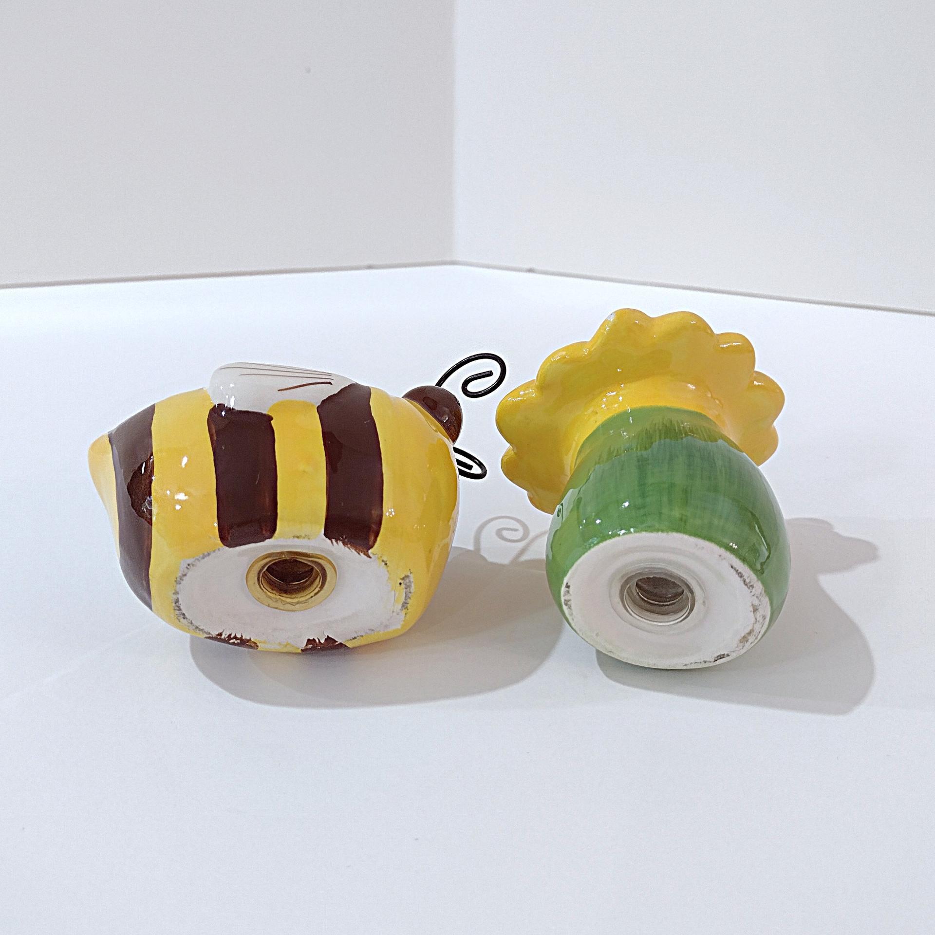 Vintage Ceramic Bumble Bee and Flower Salt and Pepper Shaker Set