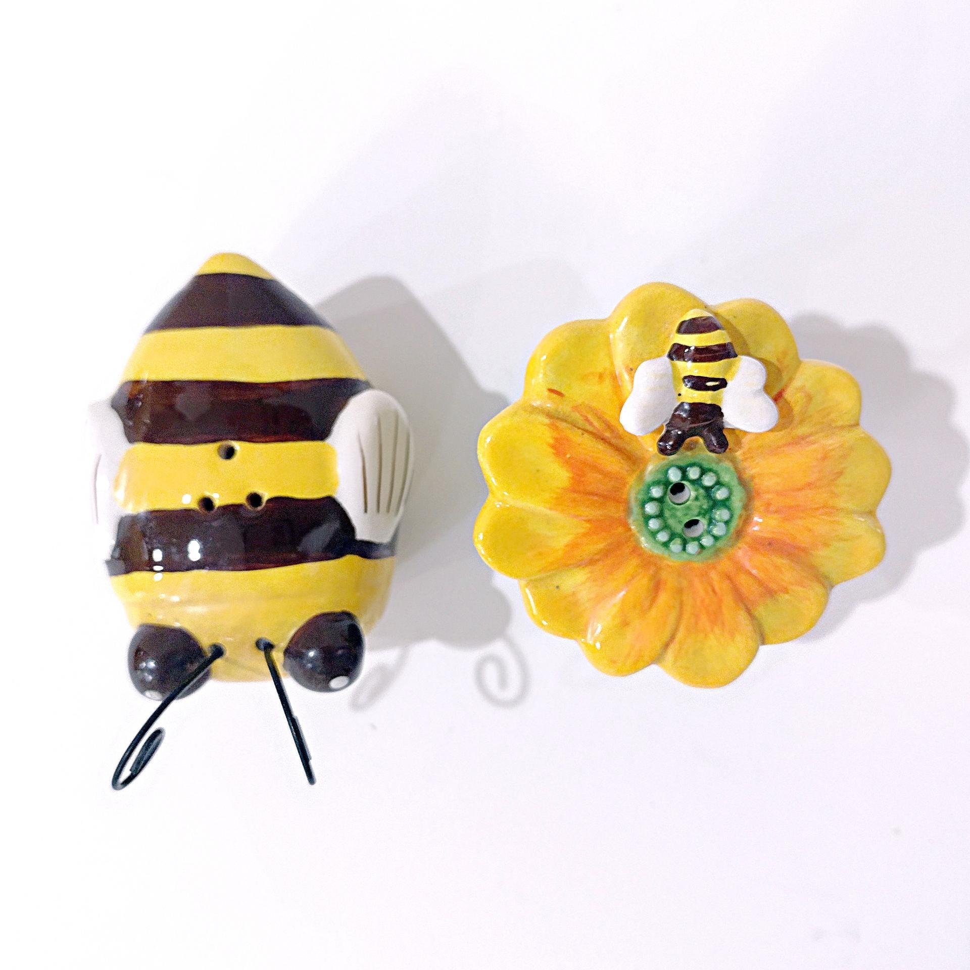 Vintage Ceramic Bumble Bee and Flower Salt and Pepper Shaker Set