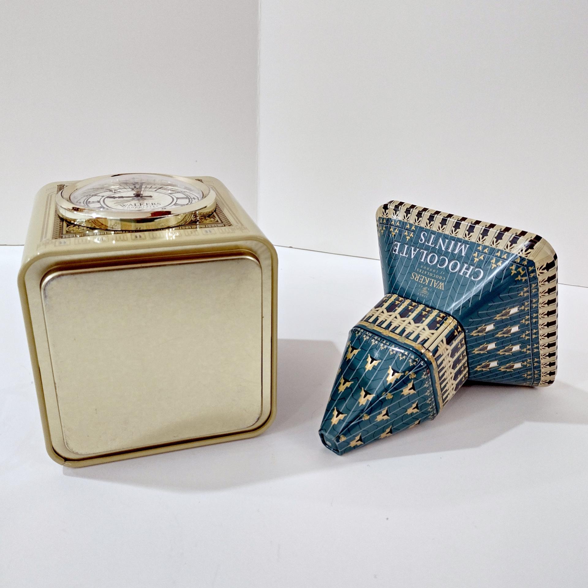 Vintage Big Ben Metal Tin with Working Clock, Walkers Chocolate Mints Big Ben Storage Container
