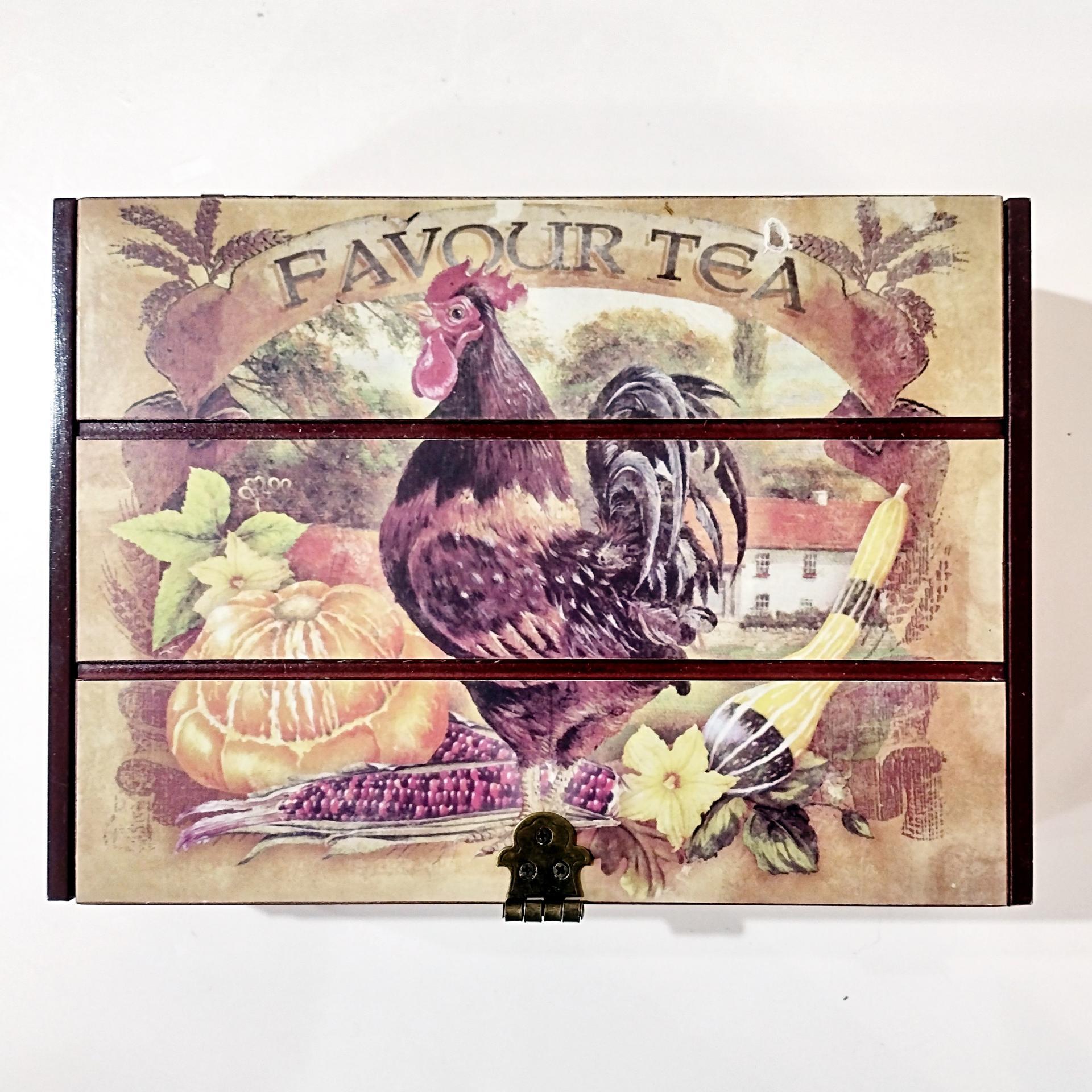 Vintage Bentley's Fine Teas Divided Storage Box with Rooster Chicken Design