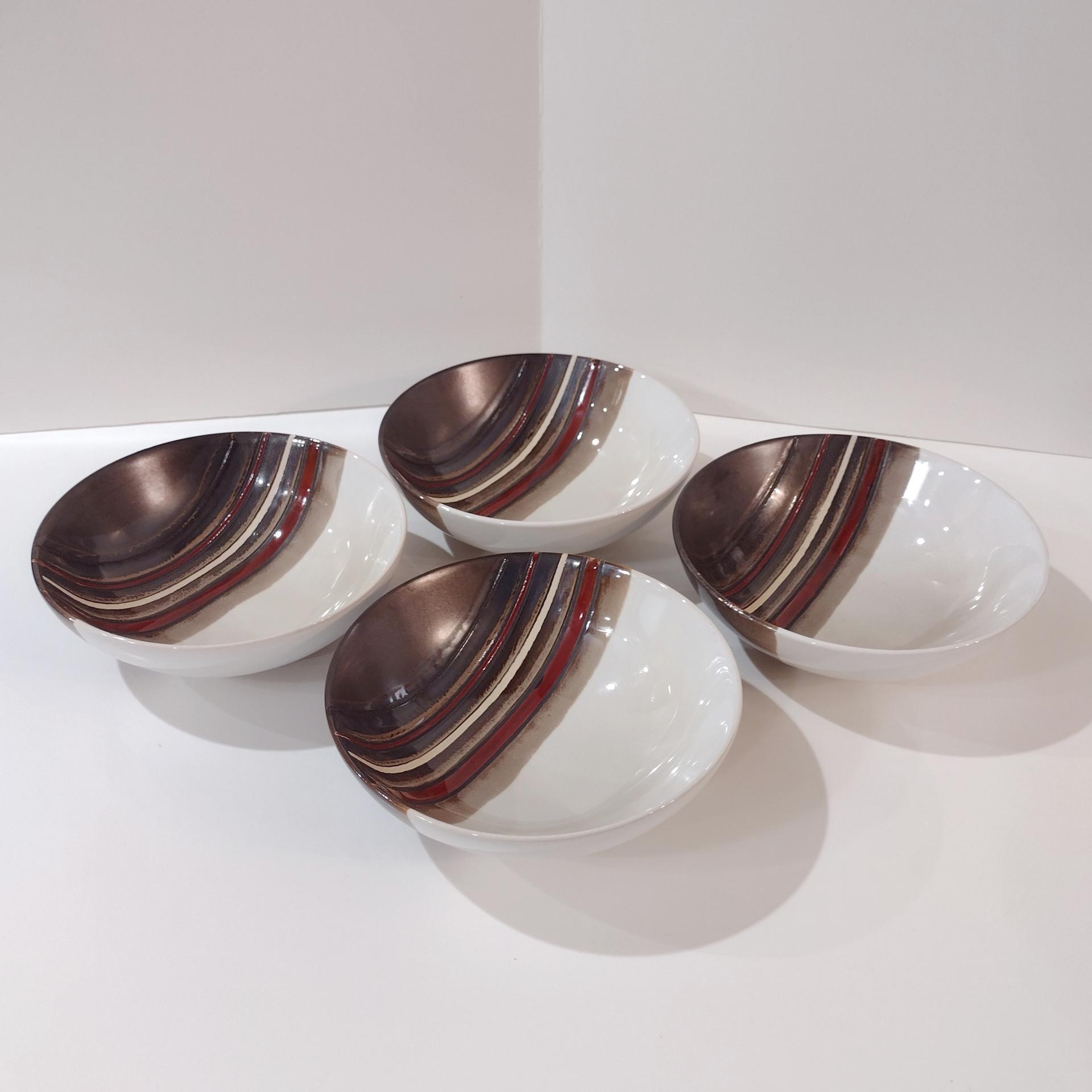 Vintage Better Homes and Gardens Rockport Cereal Soup Bowls, Set of 4, Brown and White Stoneware All Purpose Bowls
