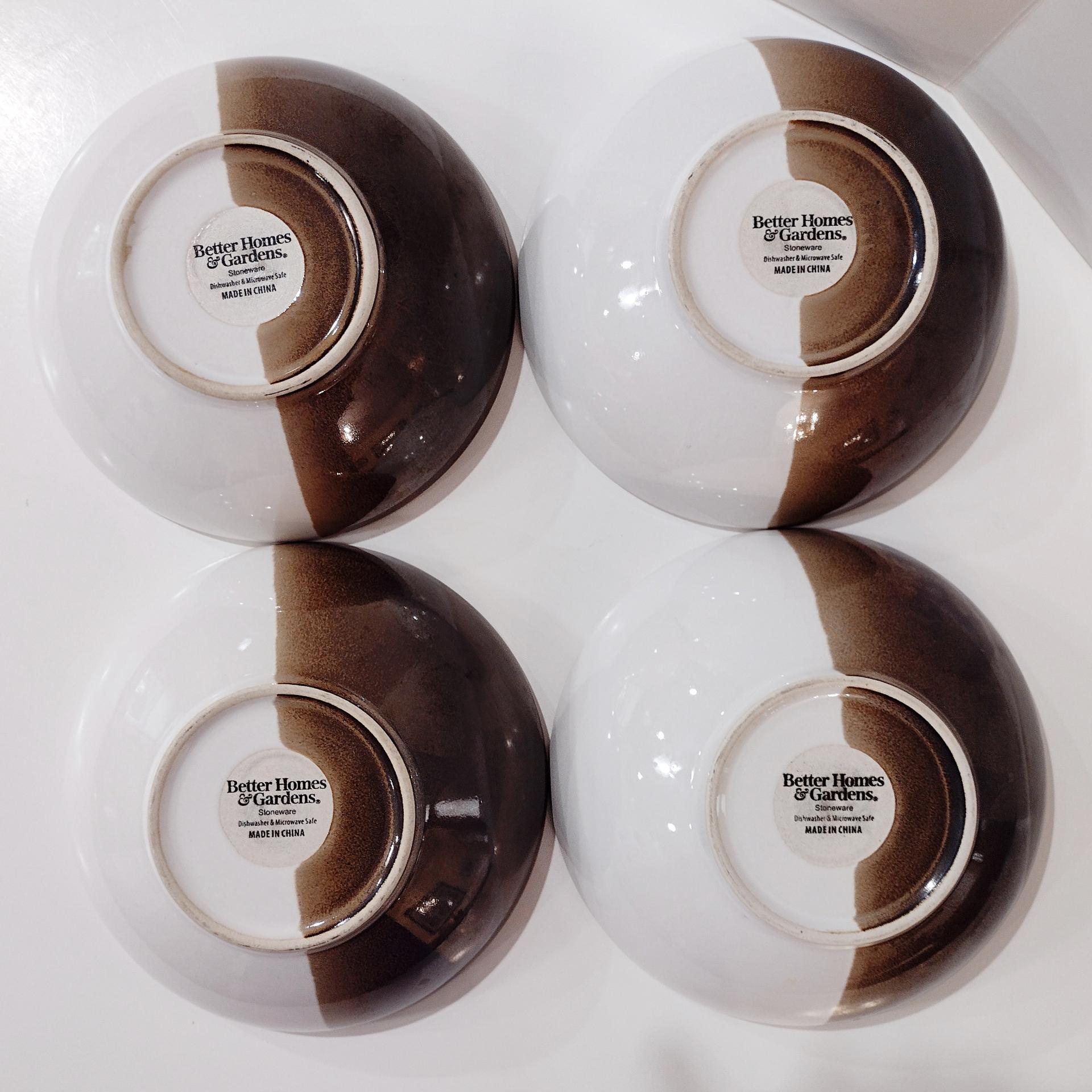 Vintage Better Homes and Gardens Rockport Cereal Soup Bowls, Set of 4, Brown and White Stoneware All Purpose Bowls