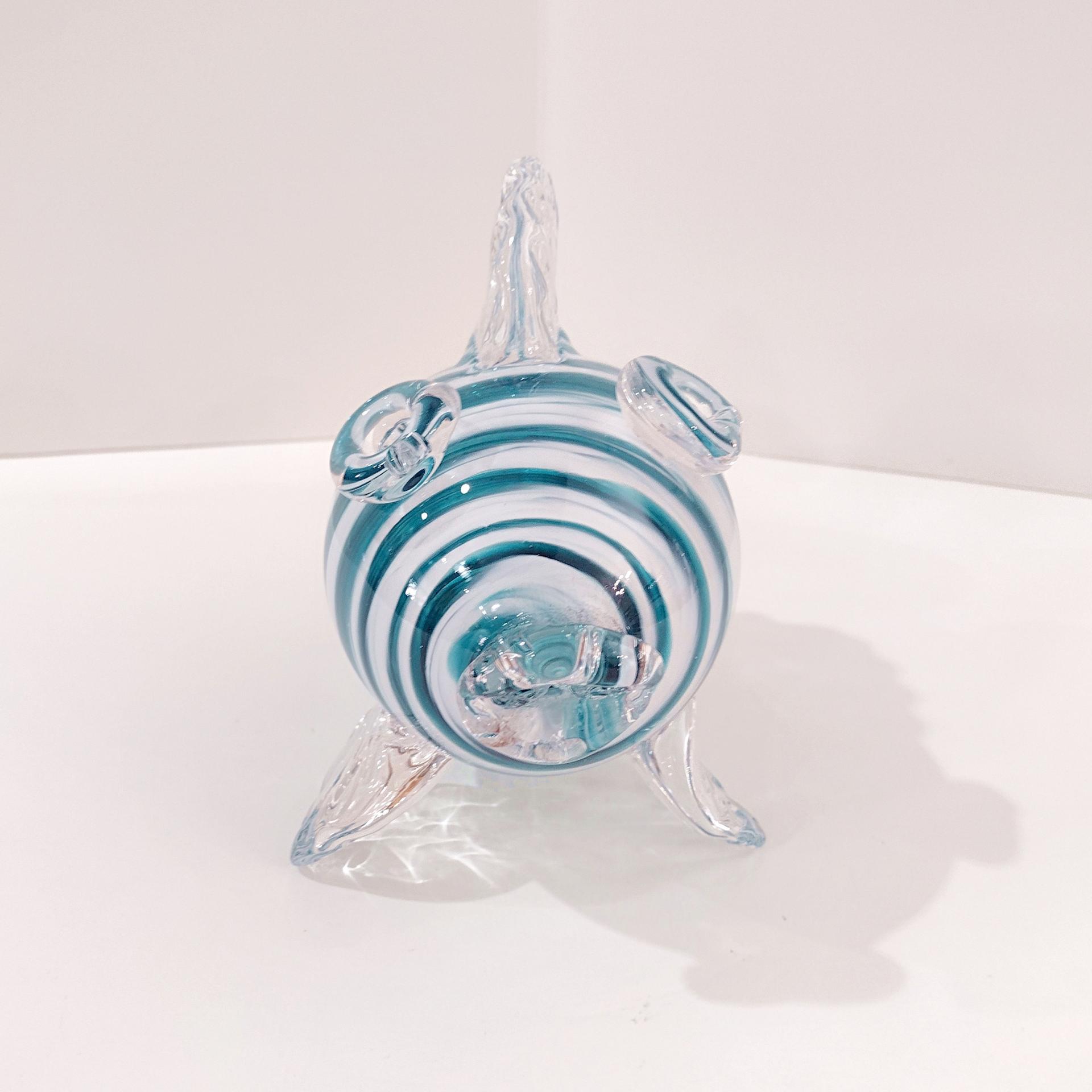 Vintage Hand Blown Glass Murano Style Fish, Aqua Turquoise Blue and Clear Swirled Glass Fish