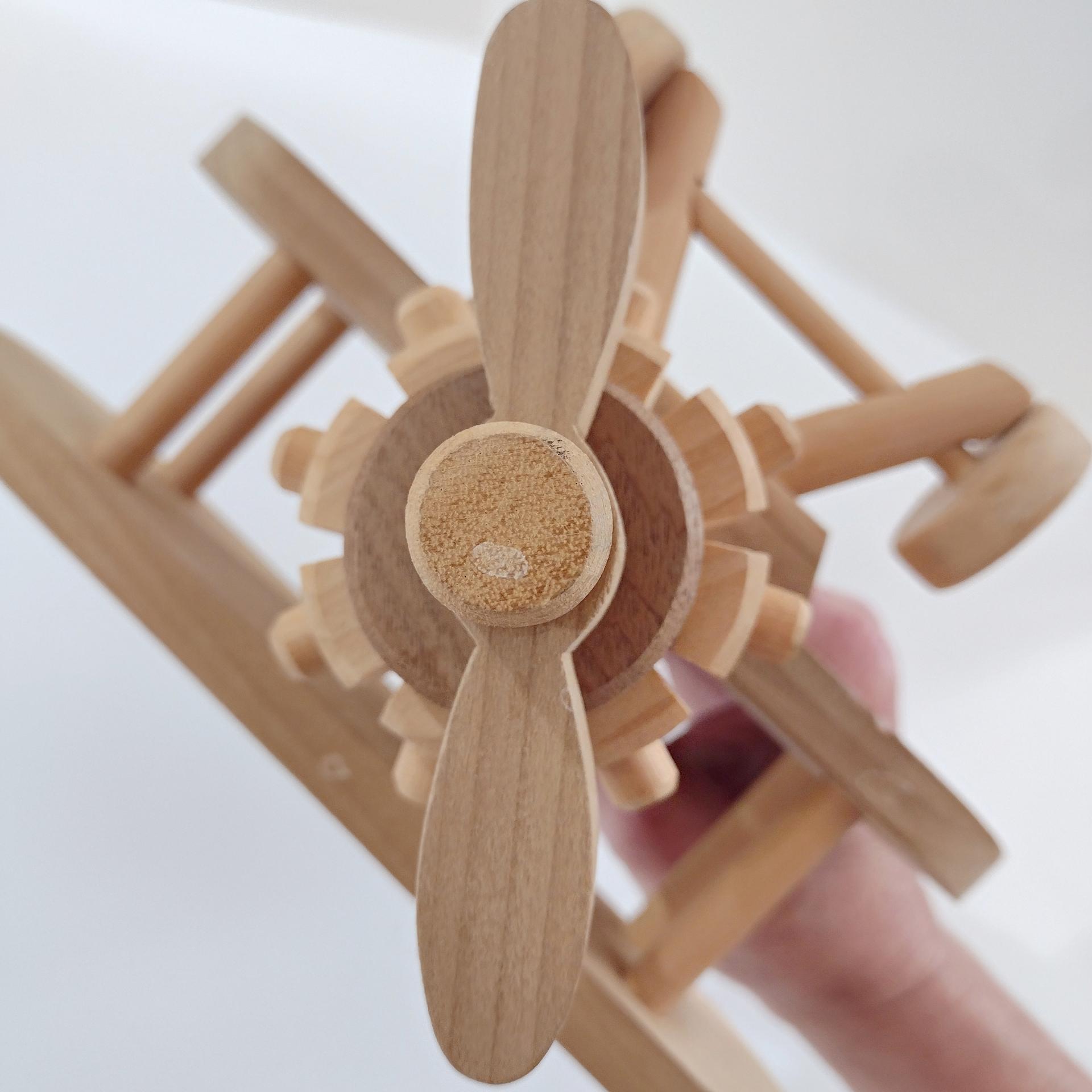Vintage Wooden Airplane Rolling Child's Push Toy,  Wood Bi Plane Toy