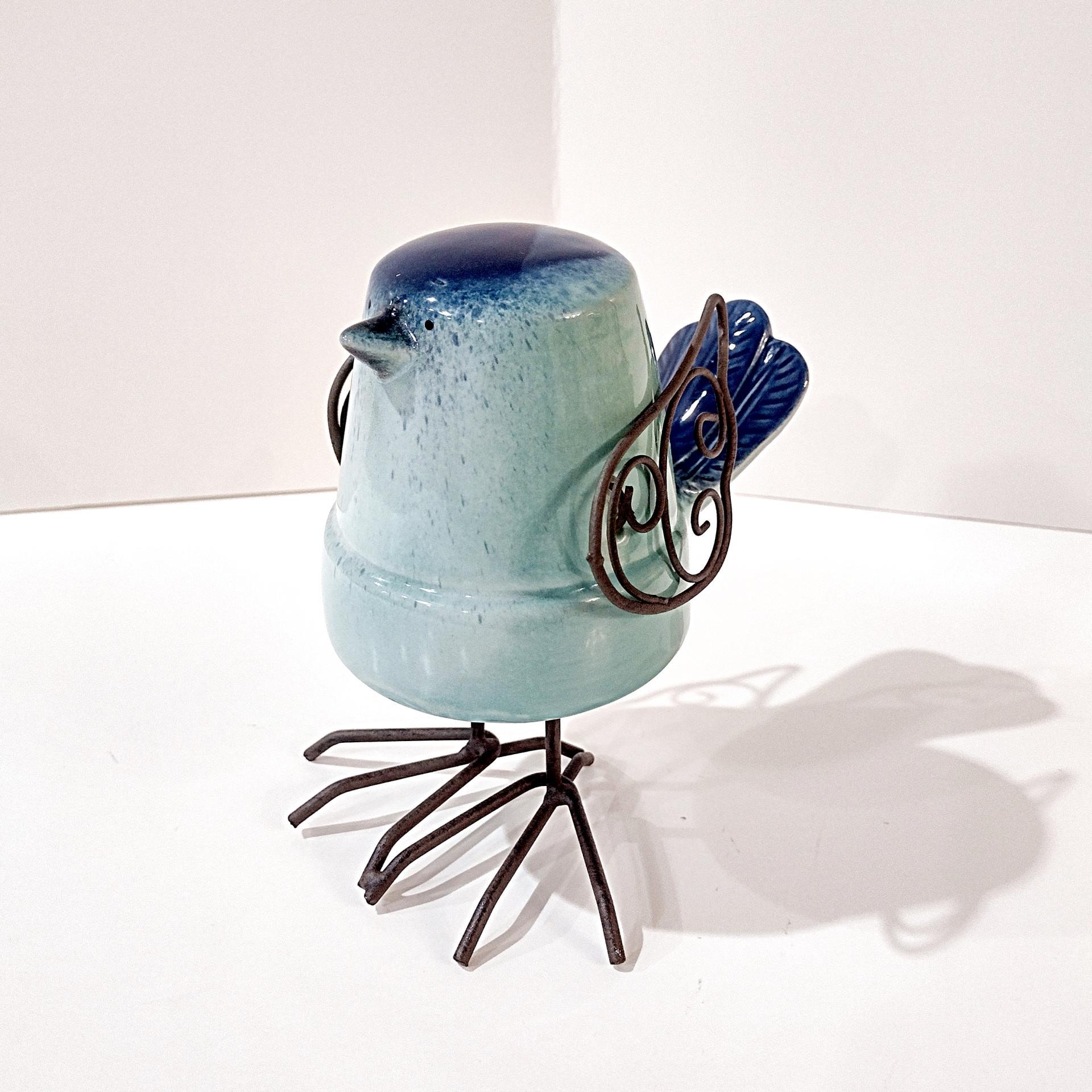 Vintage Blue Bird Ceramic and Wire Figurine
