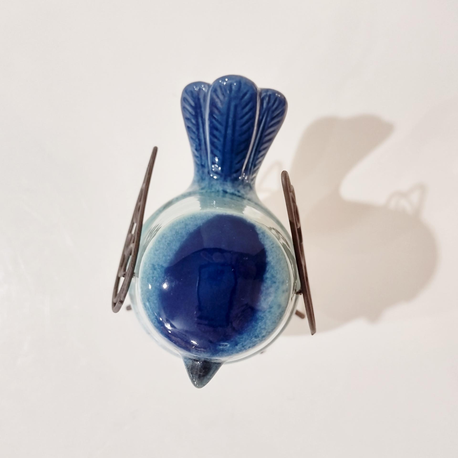 Vintage Blue Bird Ceramic and Wire Figurine