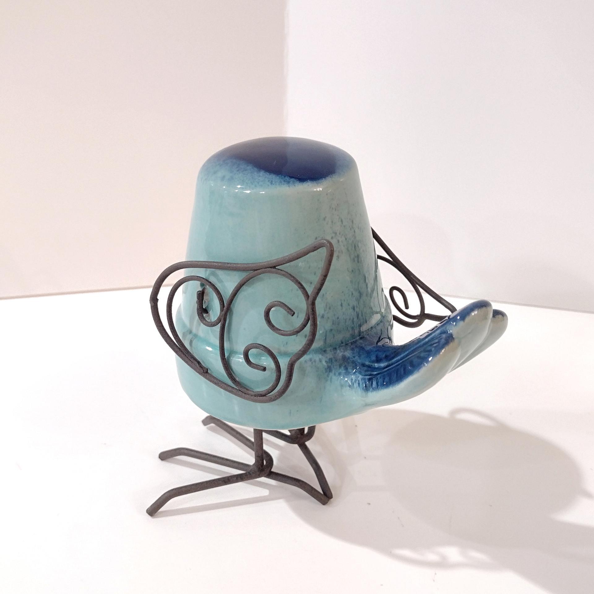 Vintage Blue Bird Ceramic and Wire Figurine