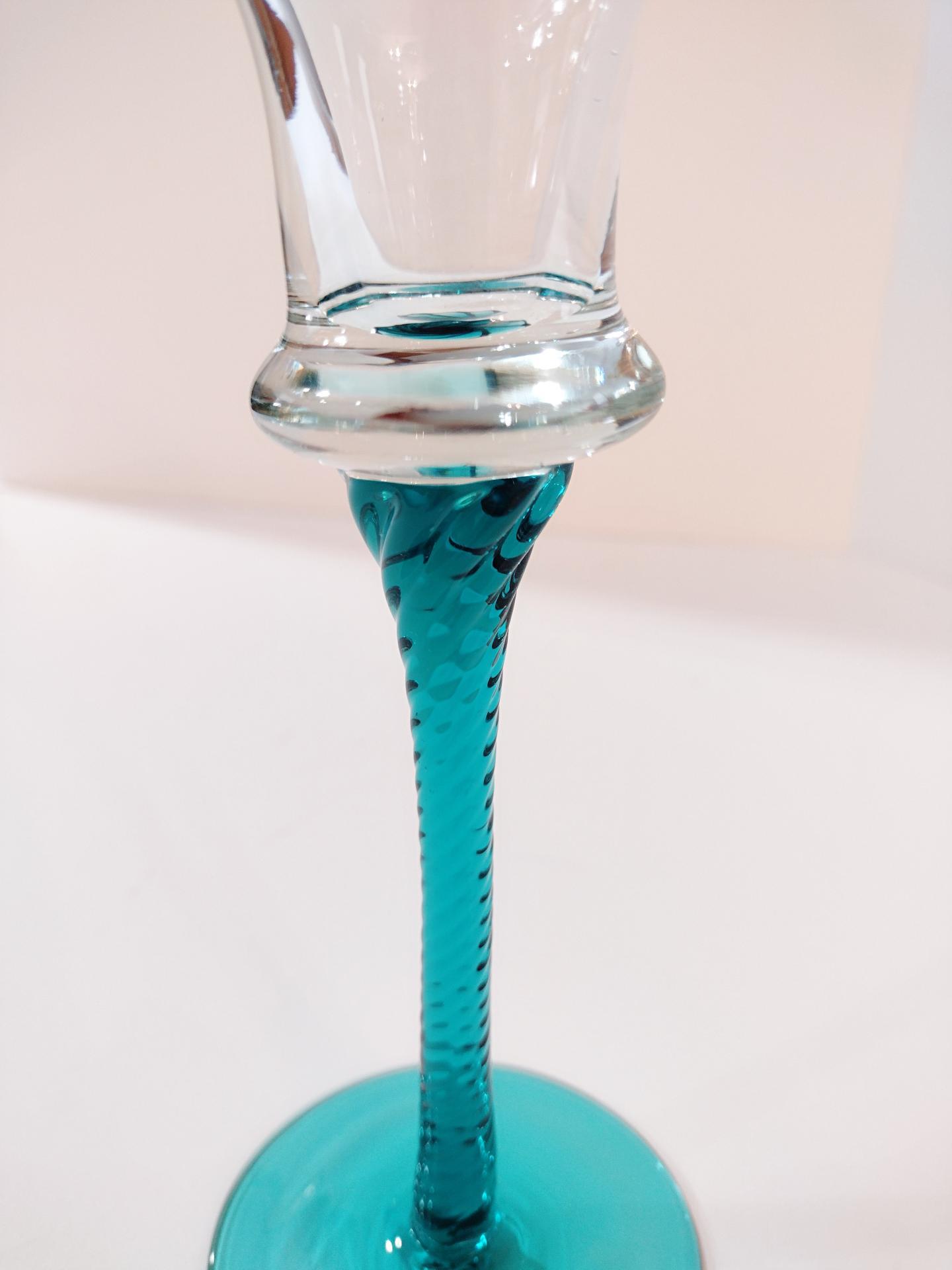 Vintage Blue Blown Glass Tall Candle Holders, Set of 3