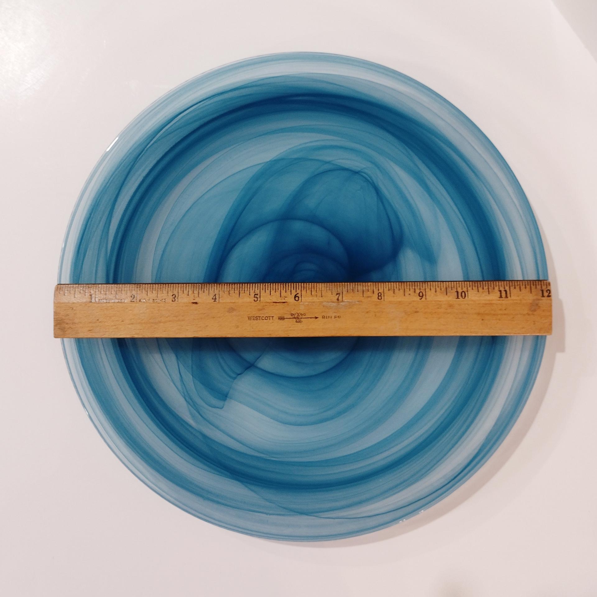  Vintage Turkish Blue and Green Swirl Glass Plates, Set of Two, Blue Glass Dinner Plate, Green Glass Salad Plate