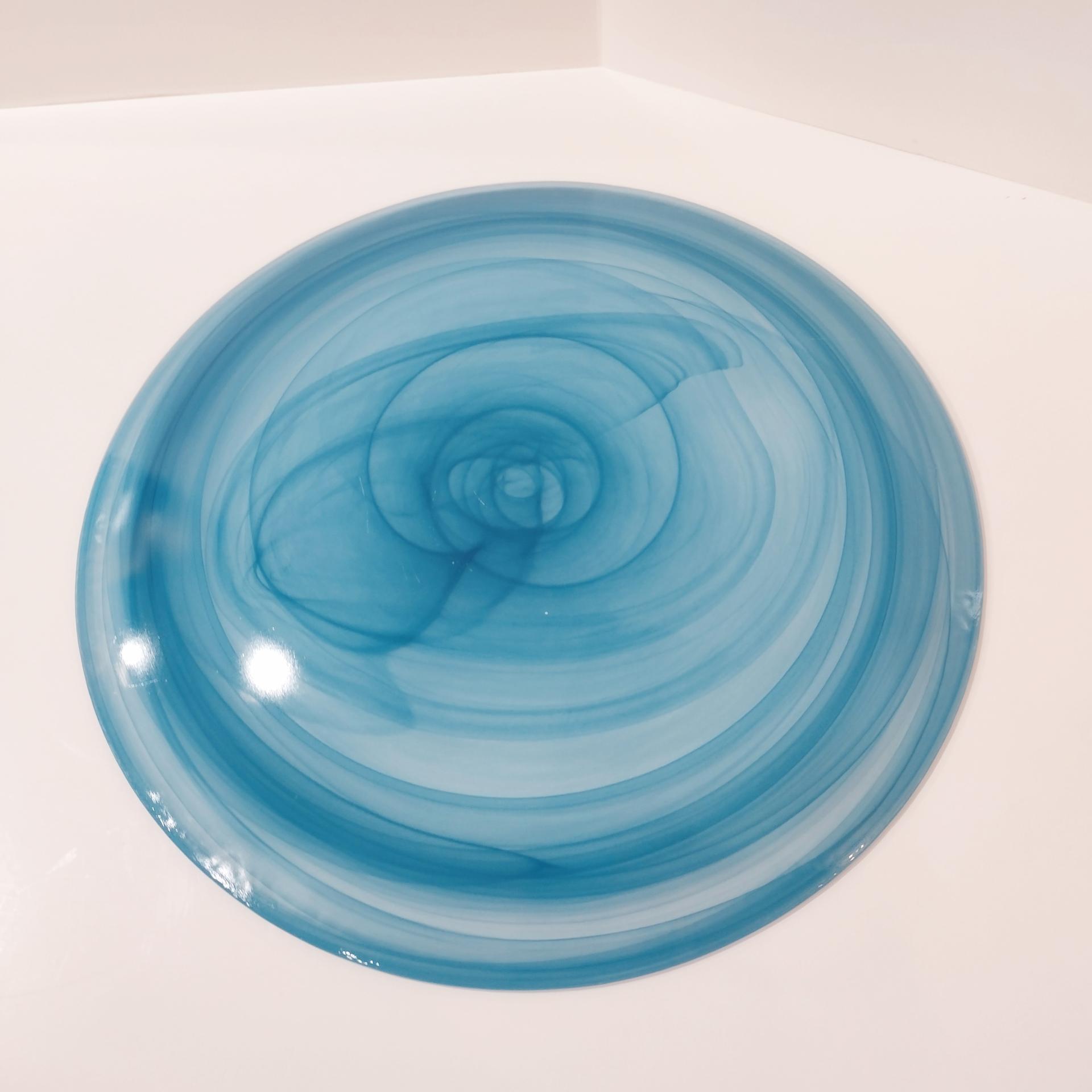  Vintage Turkish Blue and Green Swirl Glass Plates, Set of Two, Blue Glass Dinner Plate, Green Glass Salad Plate