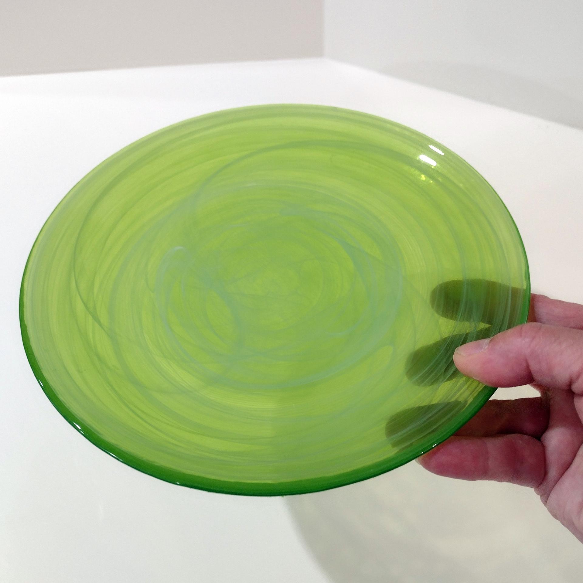  Vintage Turkish Blue and Green Swirl Glass Plates, Set of Two, Blue Glass Dinner Plate, Green Glass Salad Plate