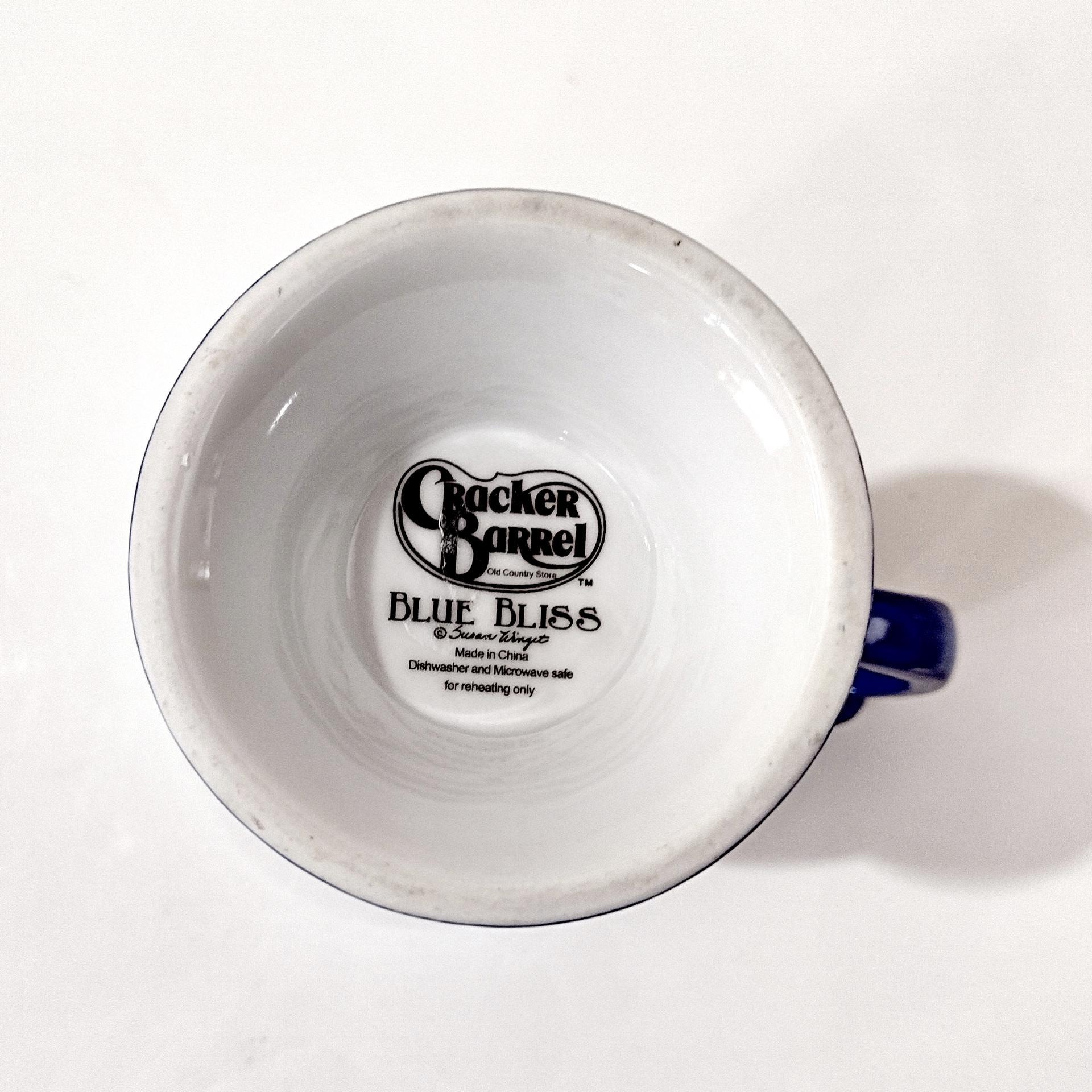 Vintage Cracker Barrel Blue Bliss Butterfly Floral Coffee Tea Mug, Blue White Toile Mug